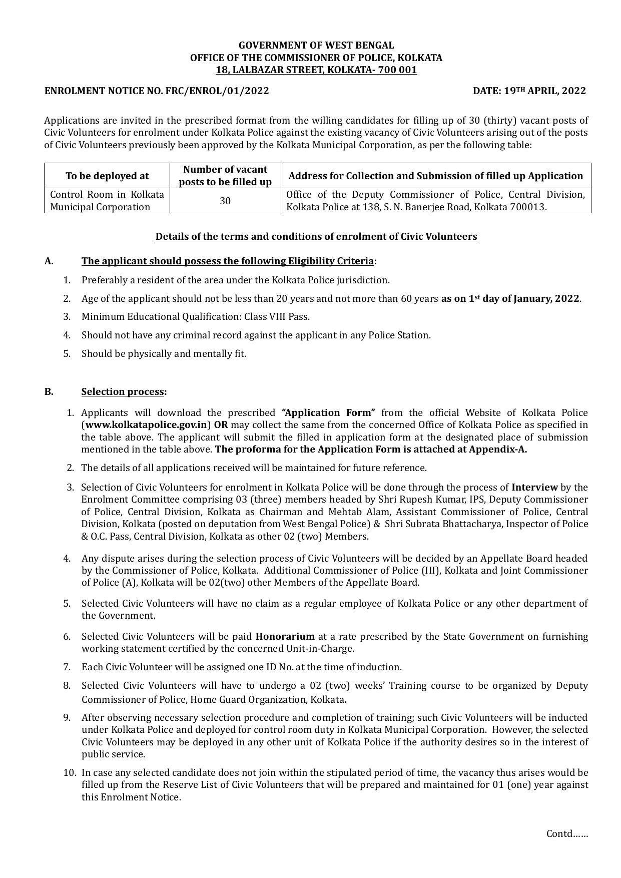 Kolkata Police Invites Application for 30 Civic Volunteer Recruitment 2022 - Page 3