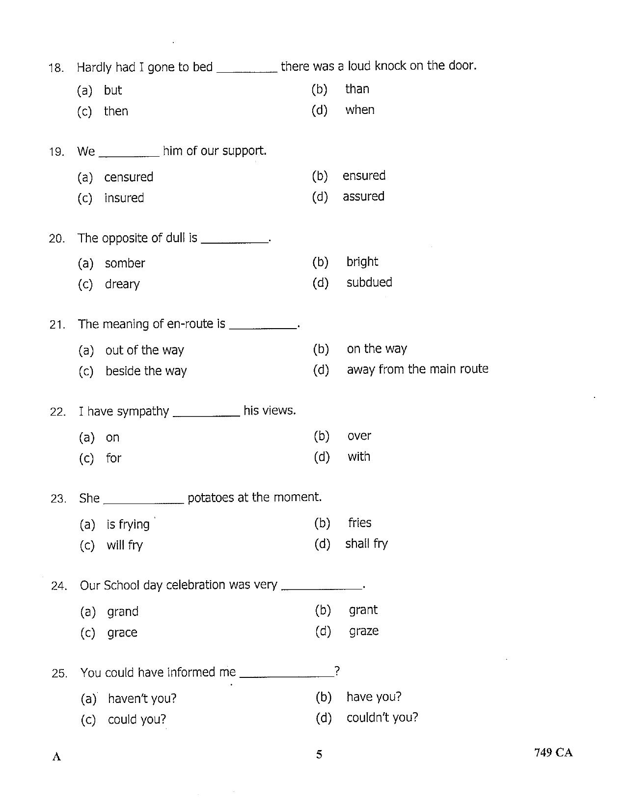LPSC Catering Attendant ‘A’ 2022 Question Paper - Page 5