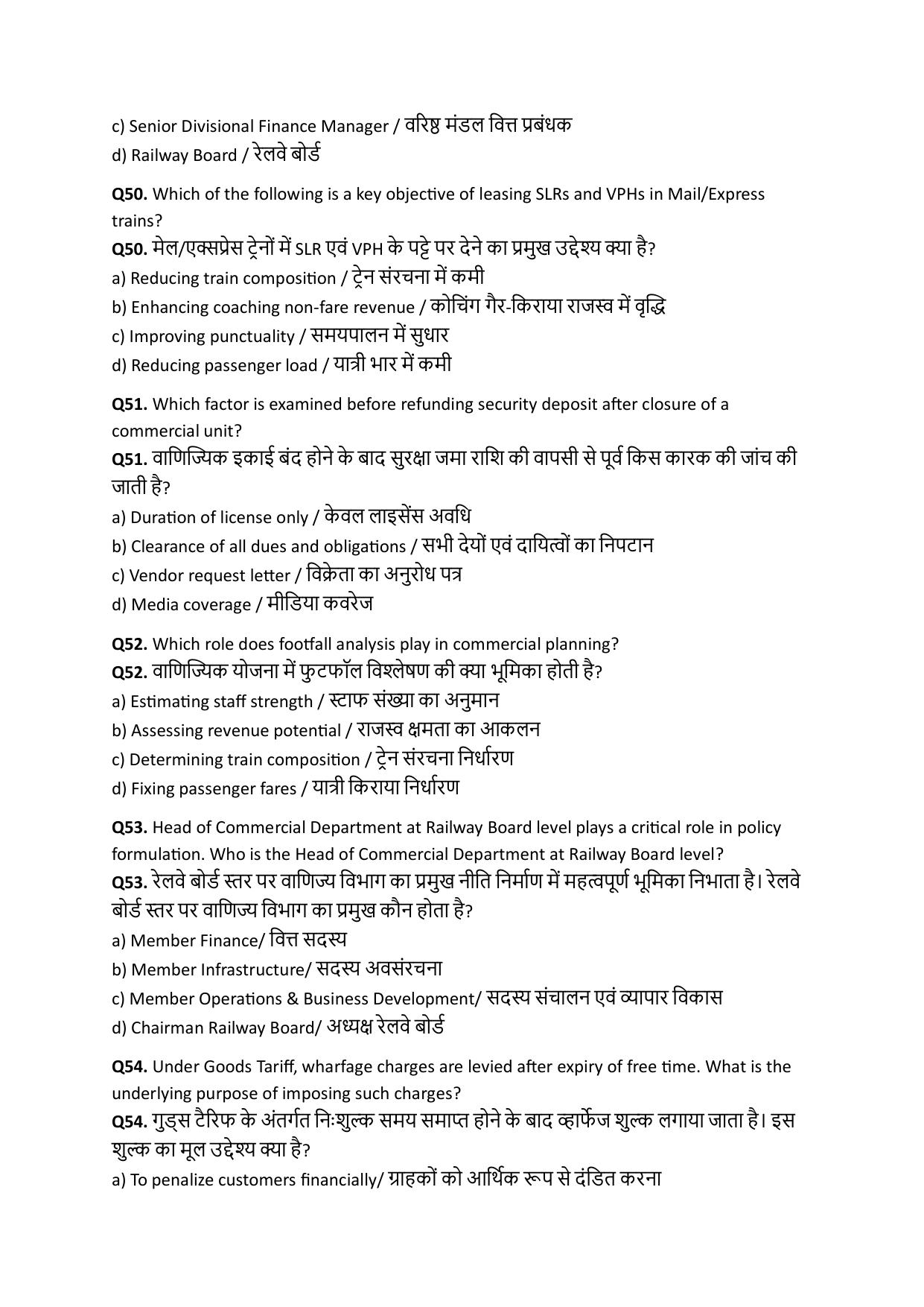 South Western Railway Senior Clerk Level 5 Commercial (Shift-1) Question Paper - Page 11