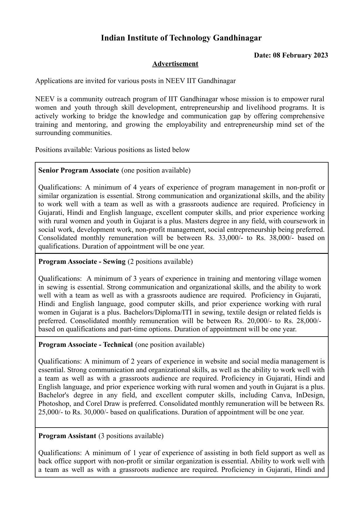 IIT Gandhinagar Invites Application for 7 Program Associate, Senior Program Associate, More Vacancies Recruitment 2023 - Page 2