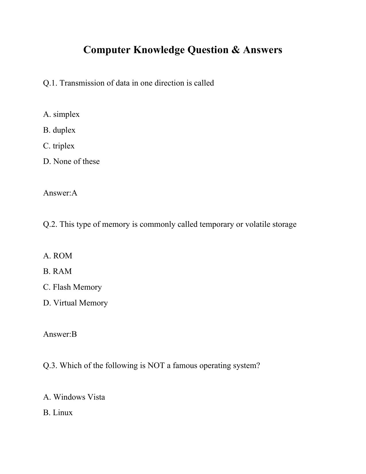 Computer Knowledge, IT Electricity Department Lakshadweep Old Papers - Page 1