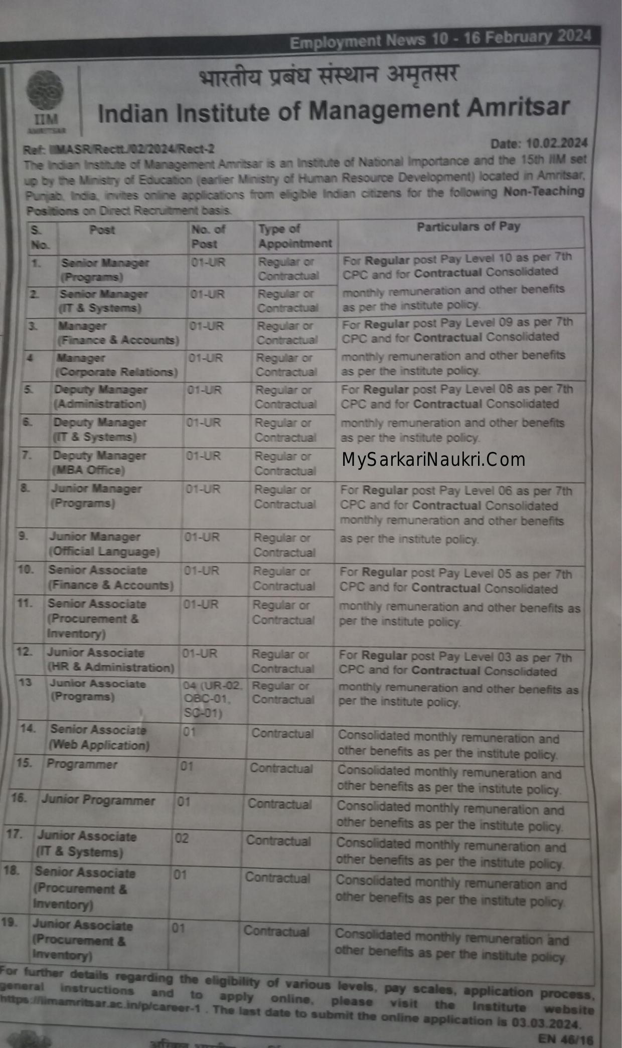 IIM Amritsar Junior Associate and Various Posts Recruitment 2024 - Page 1