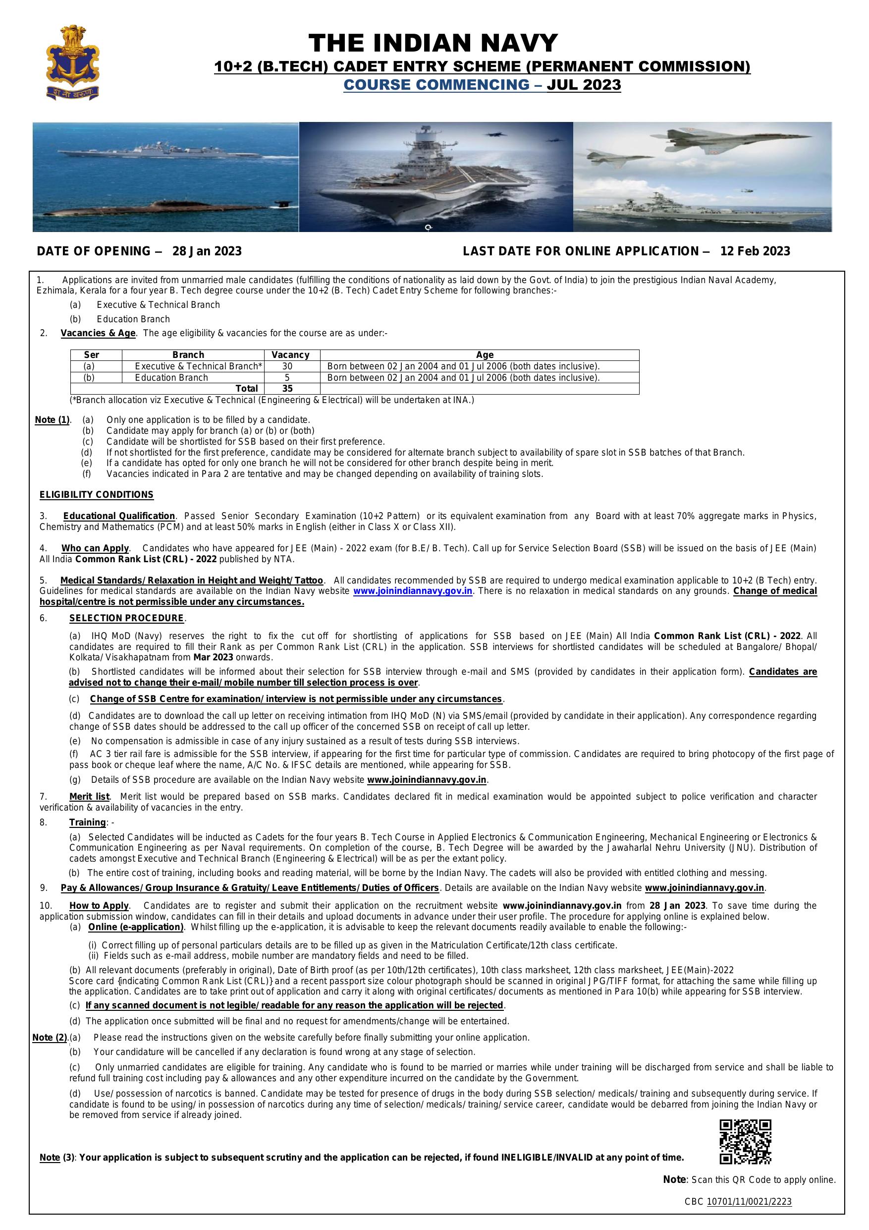 Indian Navy Executive Recruitment 2023 - Page 1