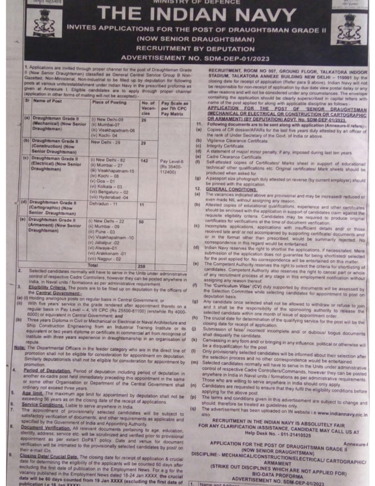 Indian Navy Draughtsman Recruitment 2023 - Page 1