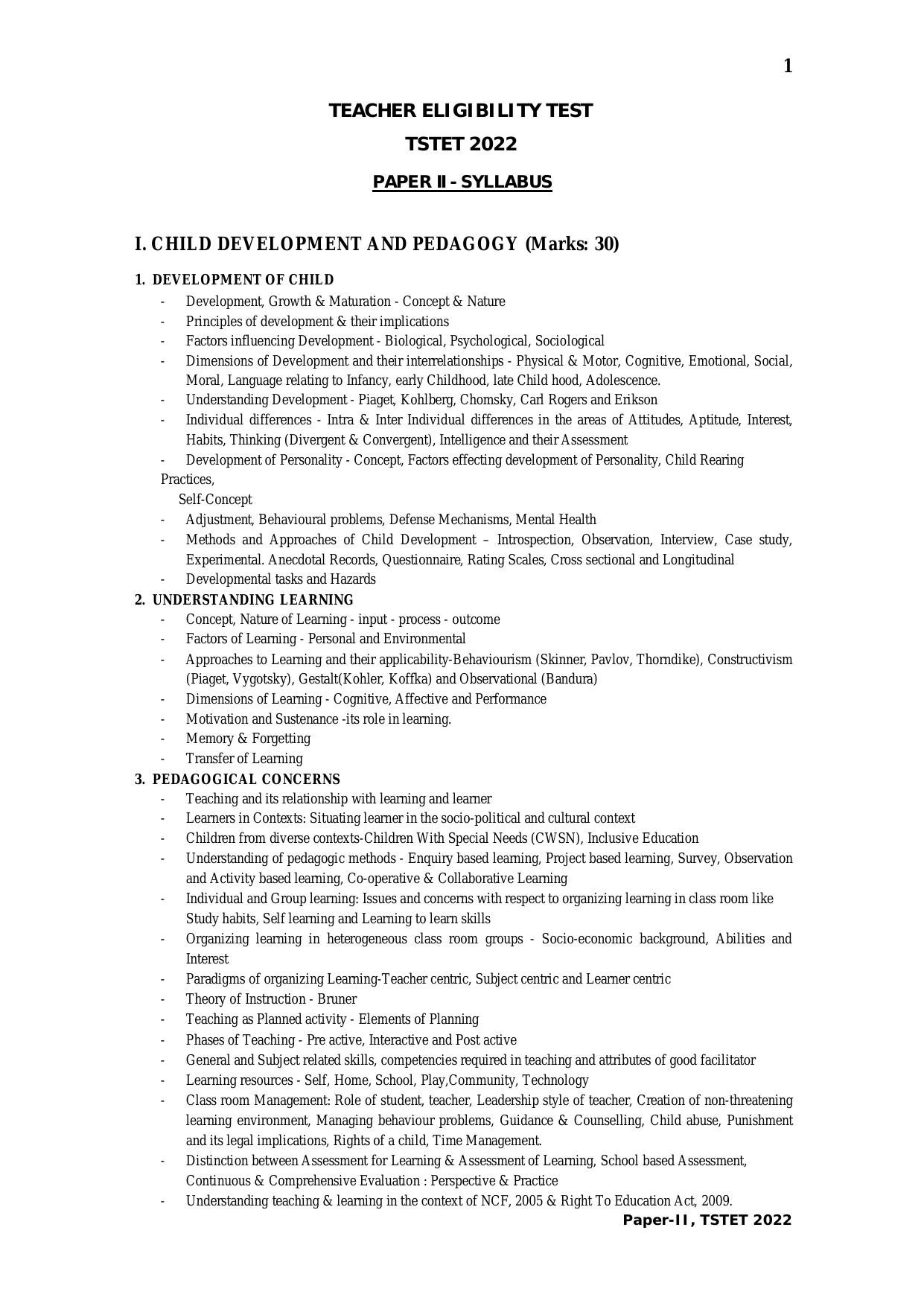 TS TET Syllabus for Paper 2 (Marathi) - Page 1