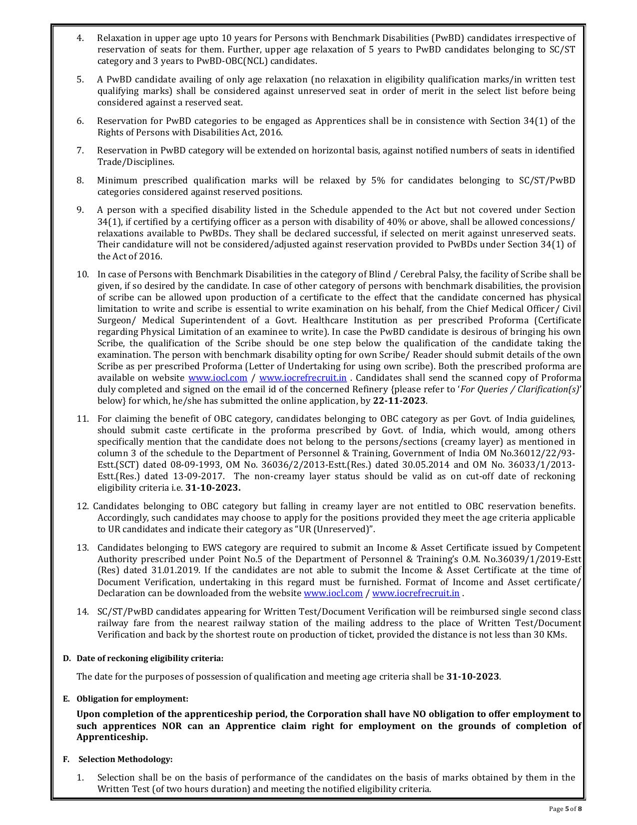 IOCL Trade Apprentice, Technician Apprentice Recruitment 2023 - Page 5