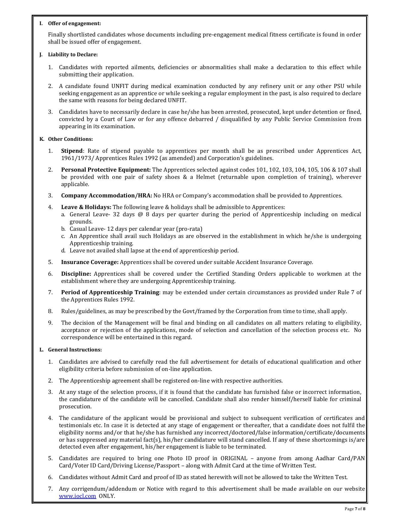 IOCL Trade Apprentice, Technician Apprentice Recruitment 2023 - Page 7