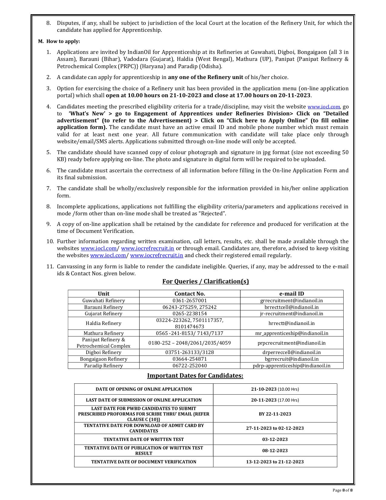 IOCL Trade Apprentice, Technician Apprentice Recruitment 2023 - Page 1