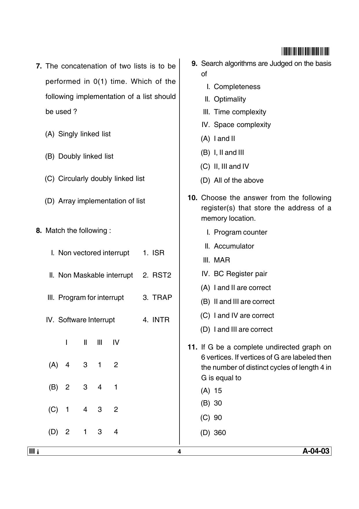 AP SET Computer Science and Applications Previous Question Paper PDF - Page 4