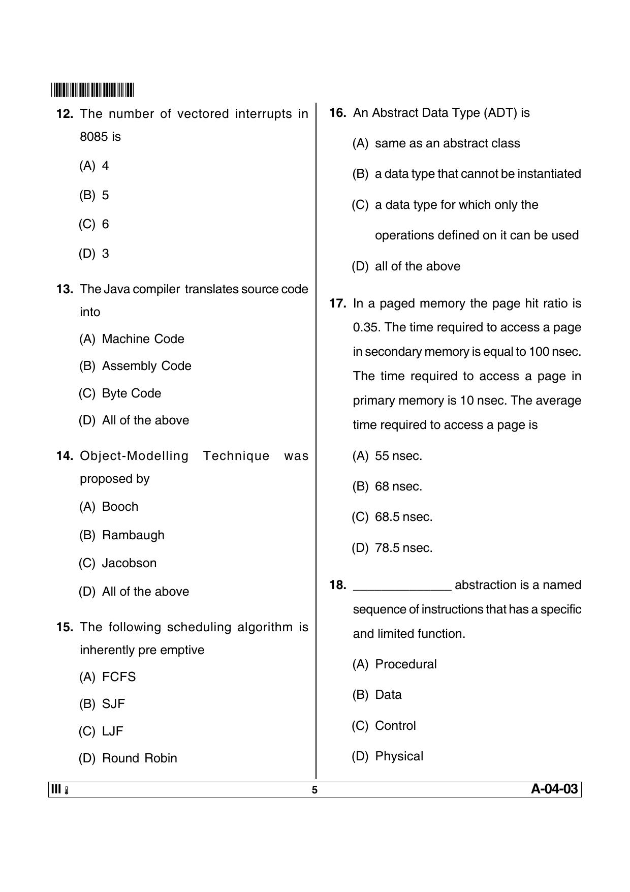 AP SET Computer Science and Applications Previous Question Paper PDF - Page 5