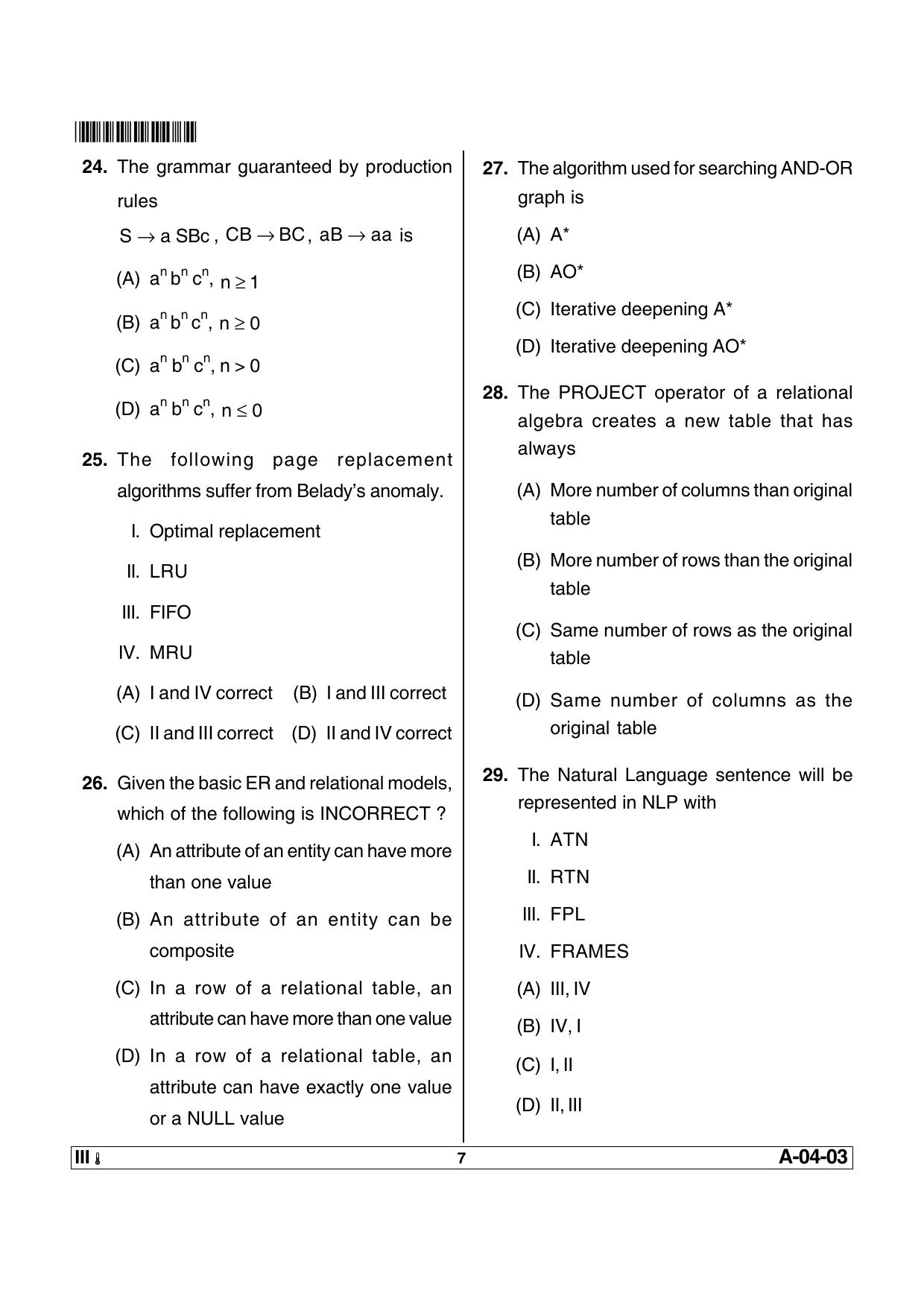 AP SET Computer Science and Applications Previous Question Paper PDF - Page 7