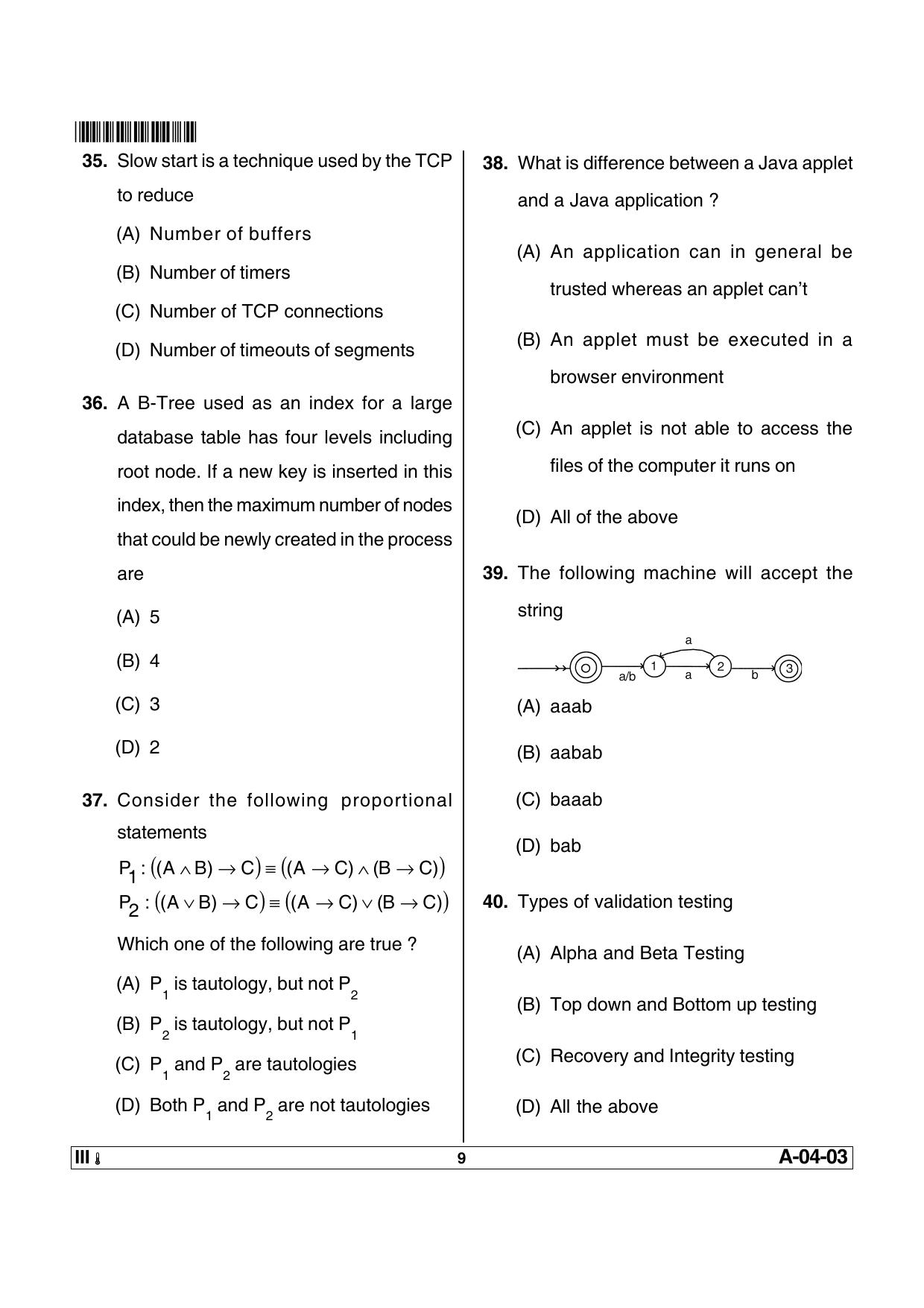 AP SET Computer Science and Applications Previous Question Paper PDF - Page 9