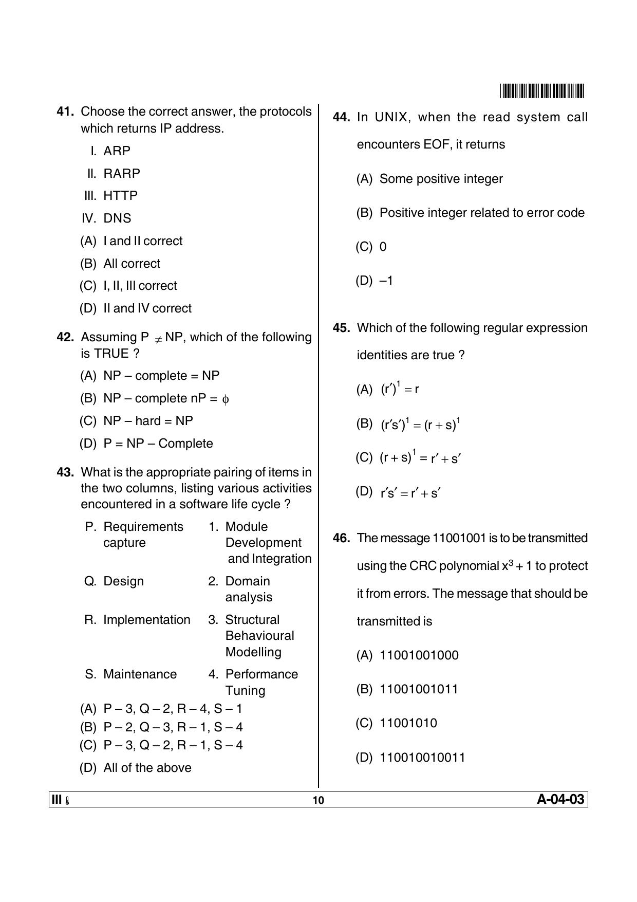 AP SET Computer Science and Applications Previous Question Paper PDF - Page 10