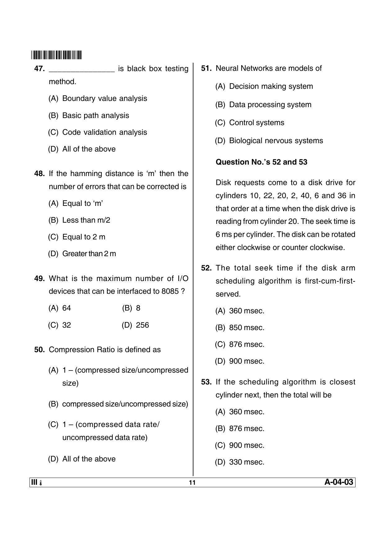 AP SET Computer Science and Applications Previous Question Paper PDF - Page 11