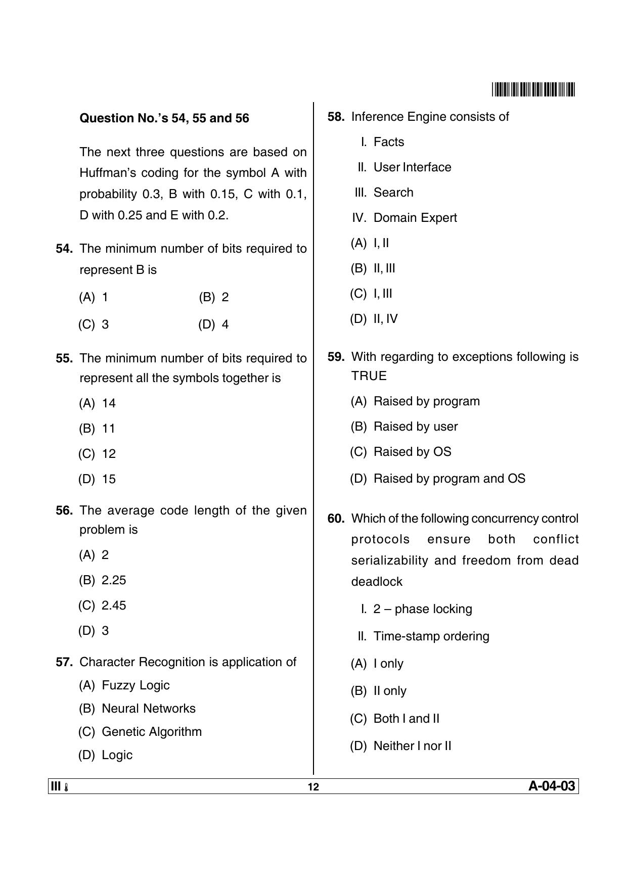 AP SET Computer Science and Applications Previous Question Paper PDF - Page 12