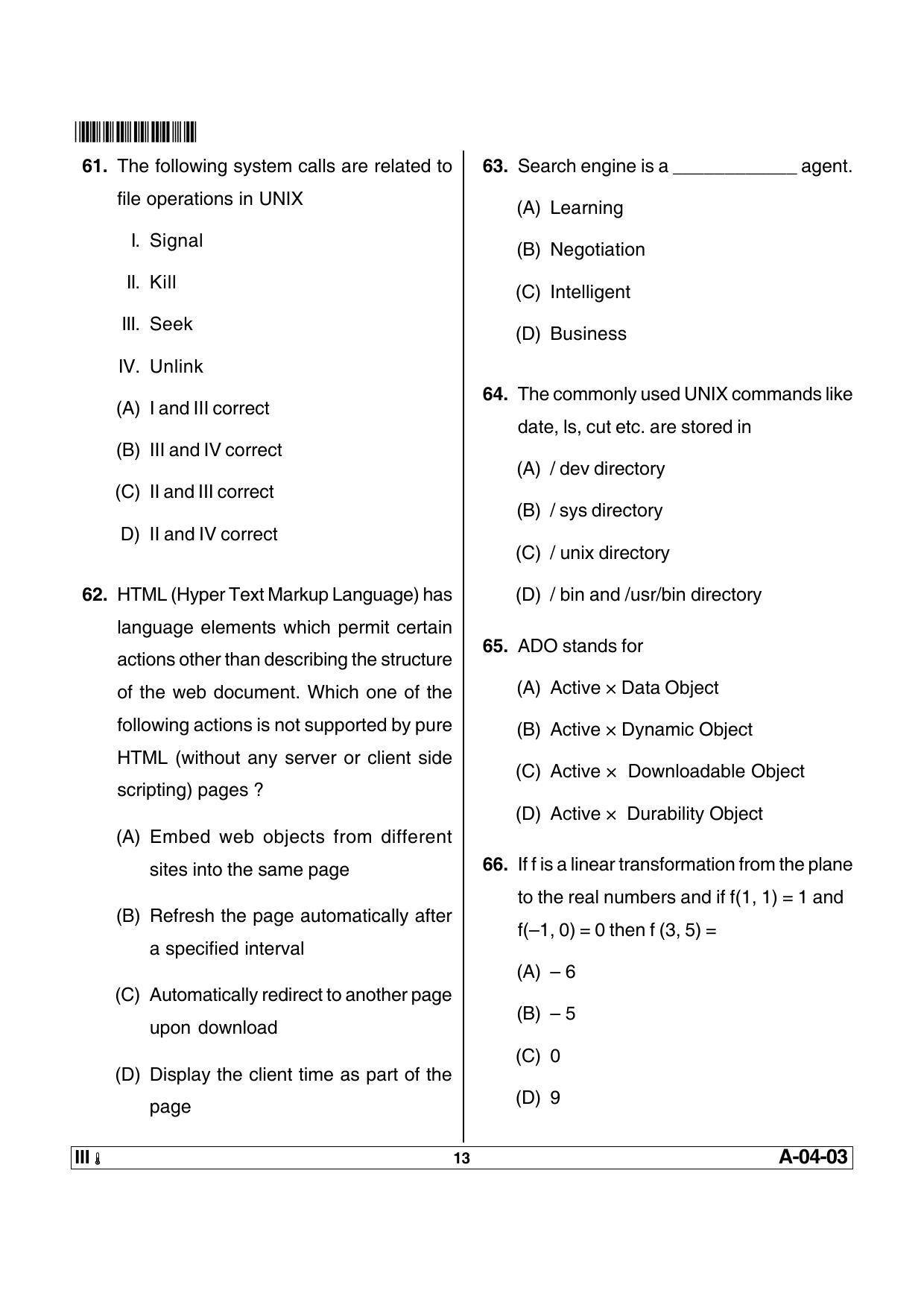 AP SET Computer Science and Applications Previous Question Paper PDF - Page 13
