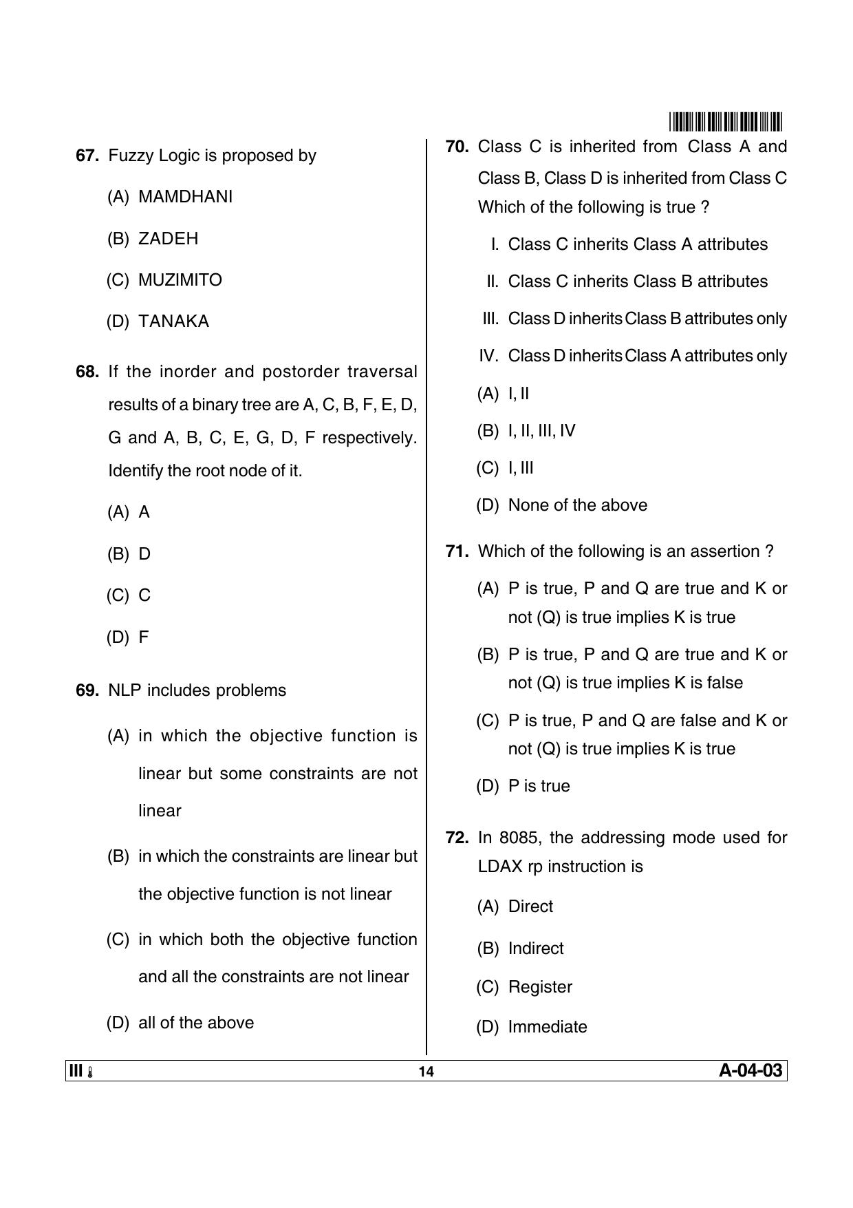 AP SET Computer Science and Applications Previous Question Paper PDF - Page 14