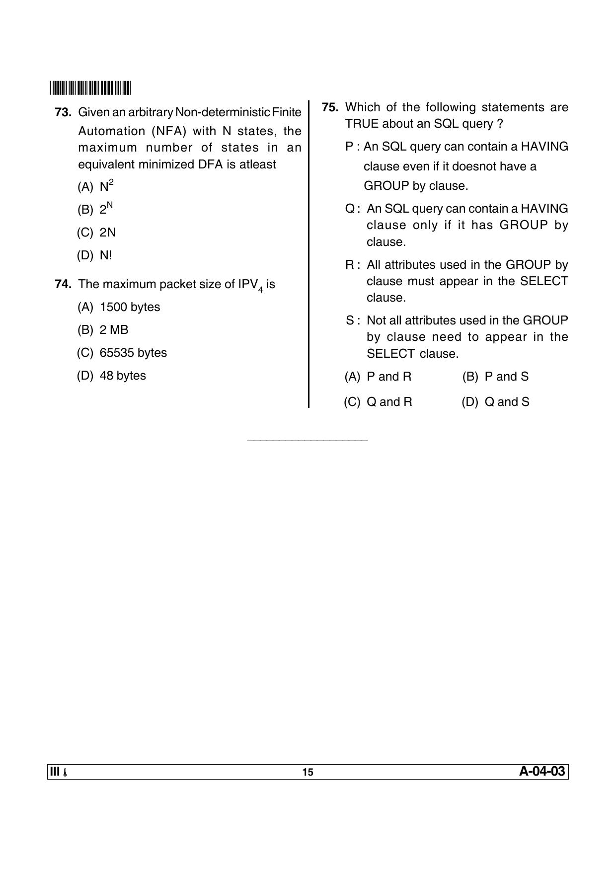 AP SET Computer Science and Applications Previous Question Paper PDF - Page 15