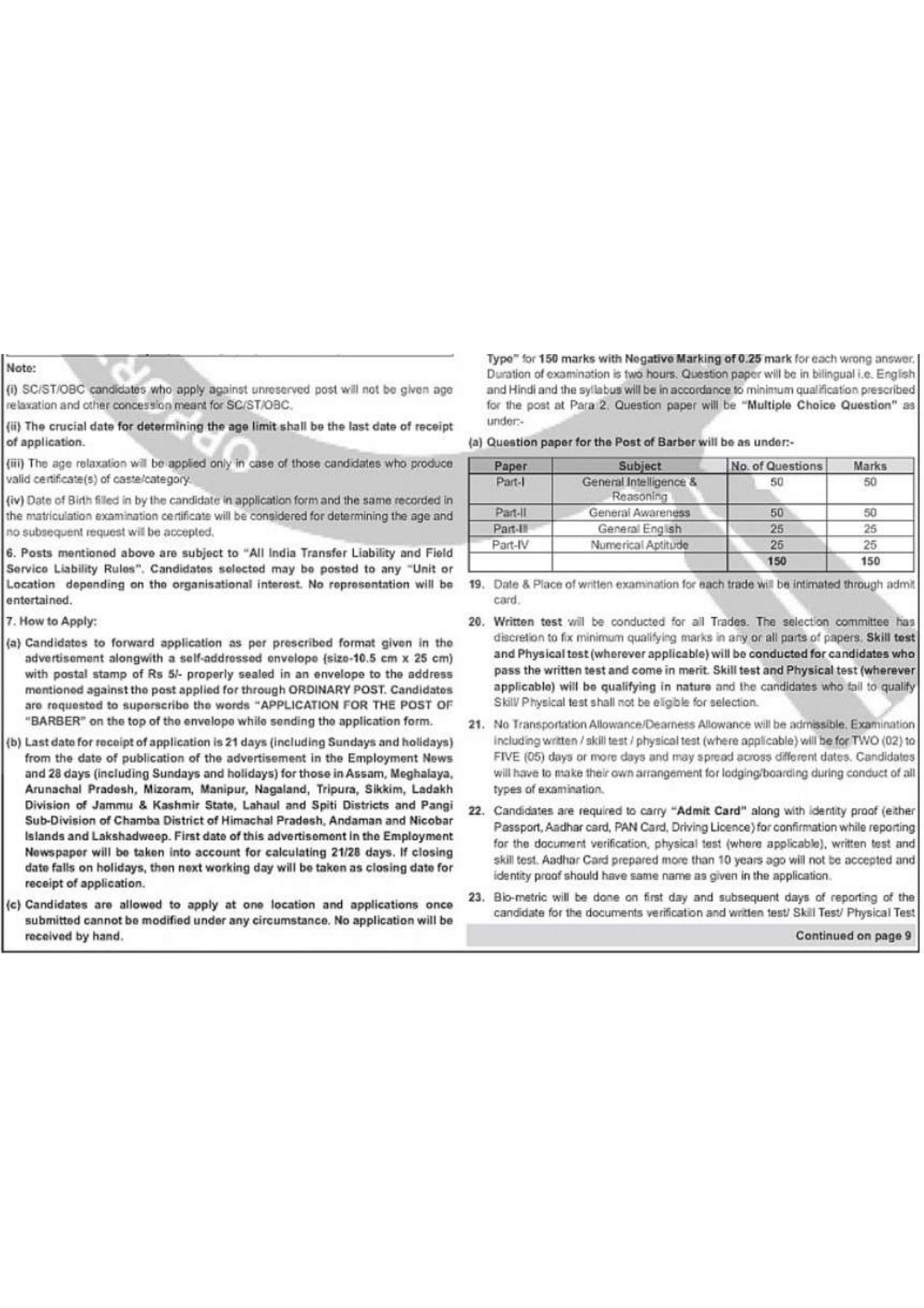 Indian Army DG EME Barber Recruitment 2026 – Apply Offline for 01 Post - Page 2