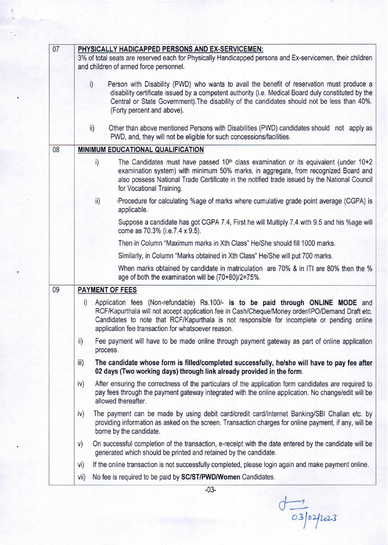 Rail Coach Factory (RCF) Apprentice Recruitment 2023 - Page 2