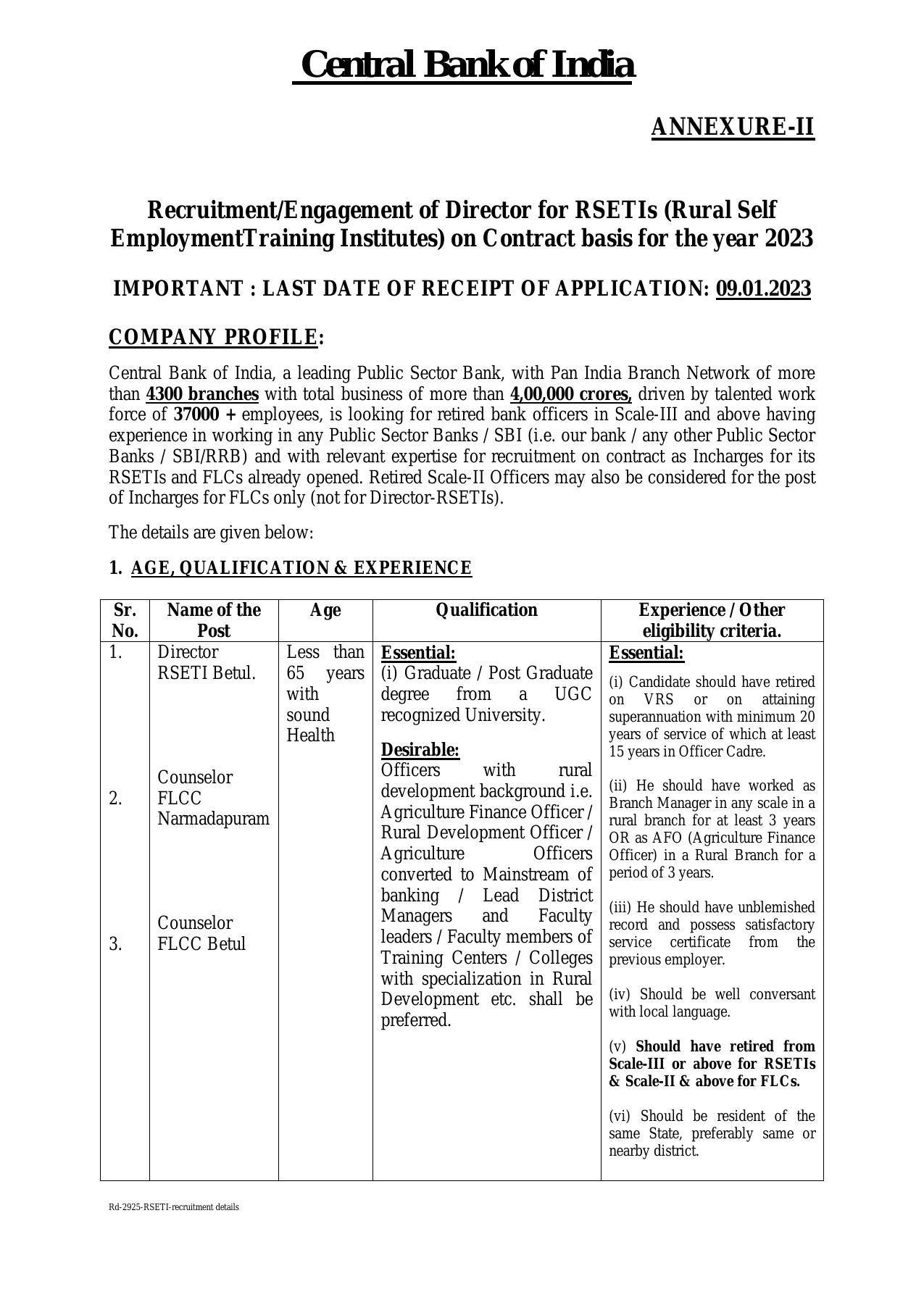 Central Bank of India Invites Application for Counselor FLCC, Director RSETI Recruitment 2022 - Page 4