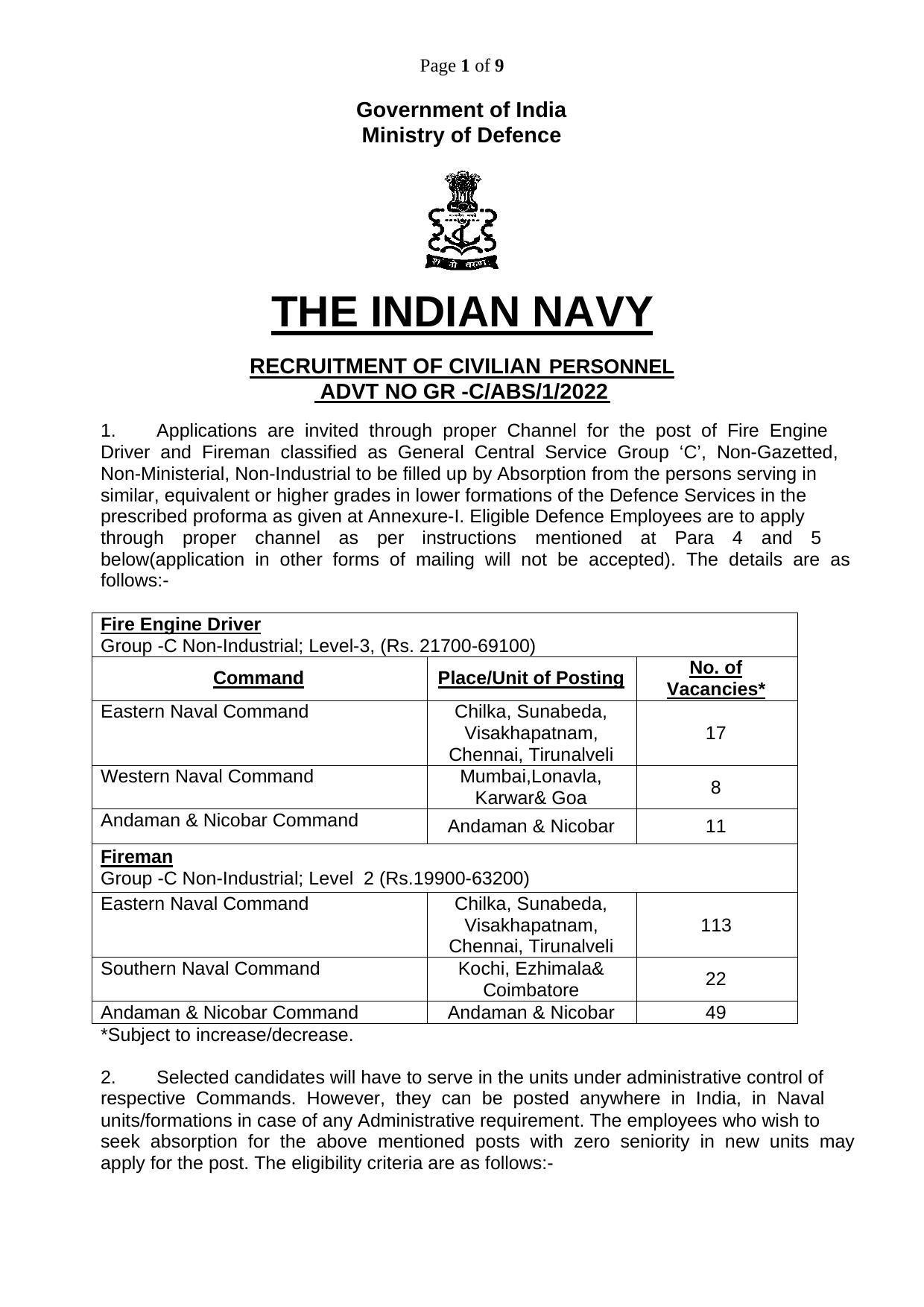 Indian Navy Fire Engine Driver, Fireman Recruitment 2022 - Page 3