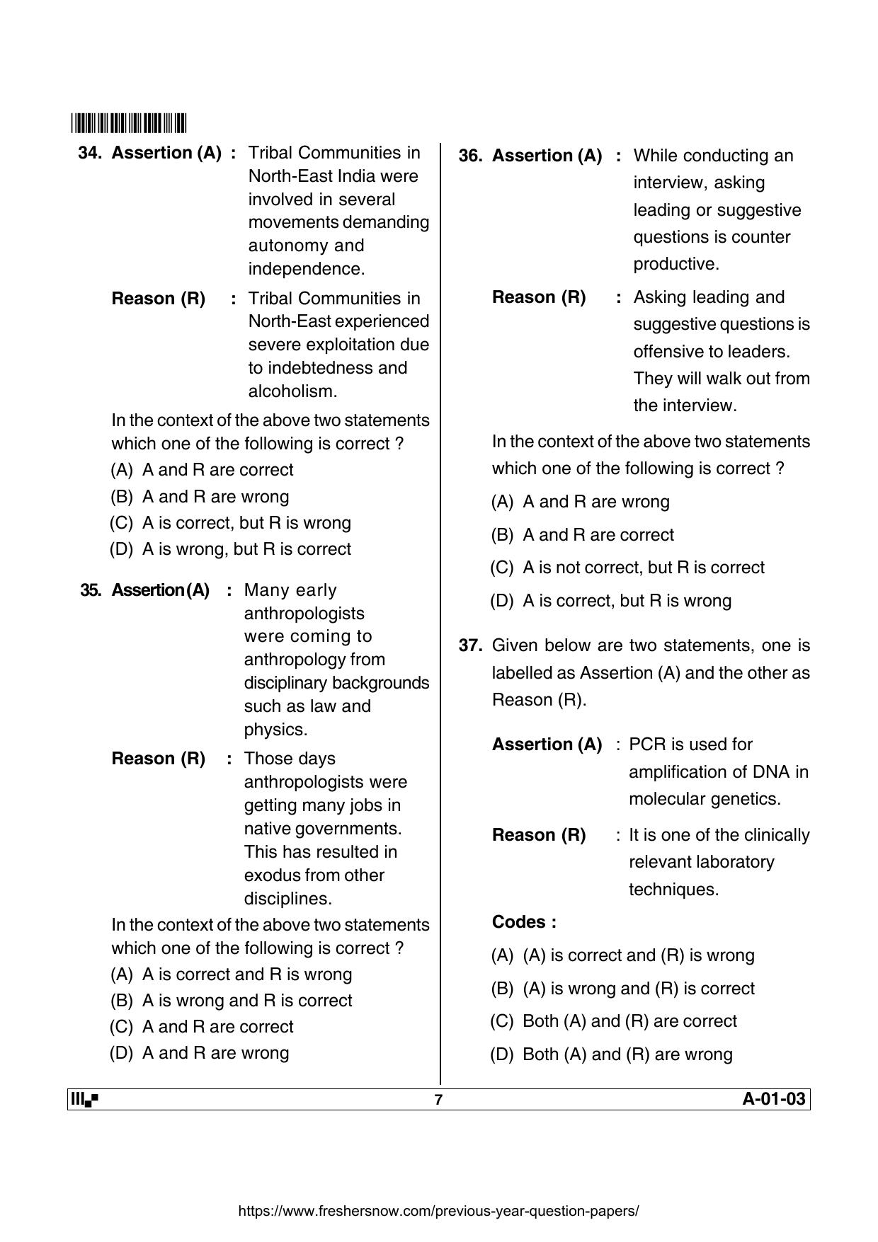 AP State Eligibility Test ANTHROPOLOGY Question Paper PDF - Page 7