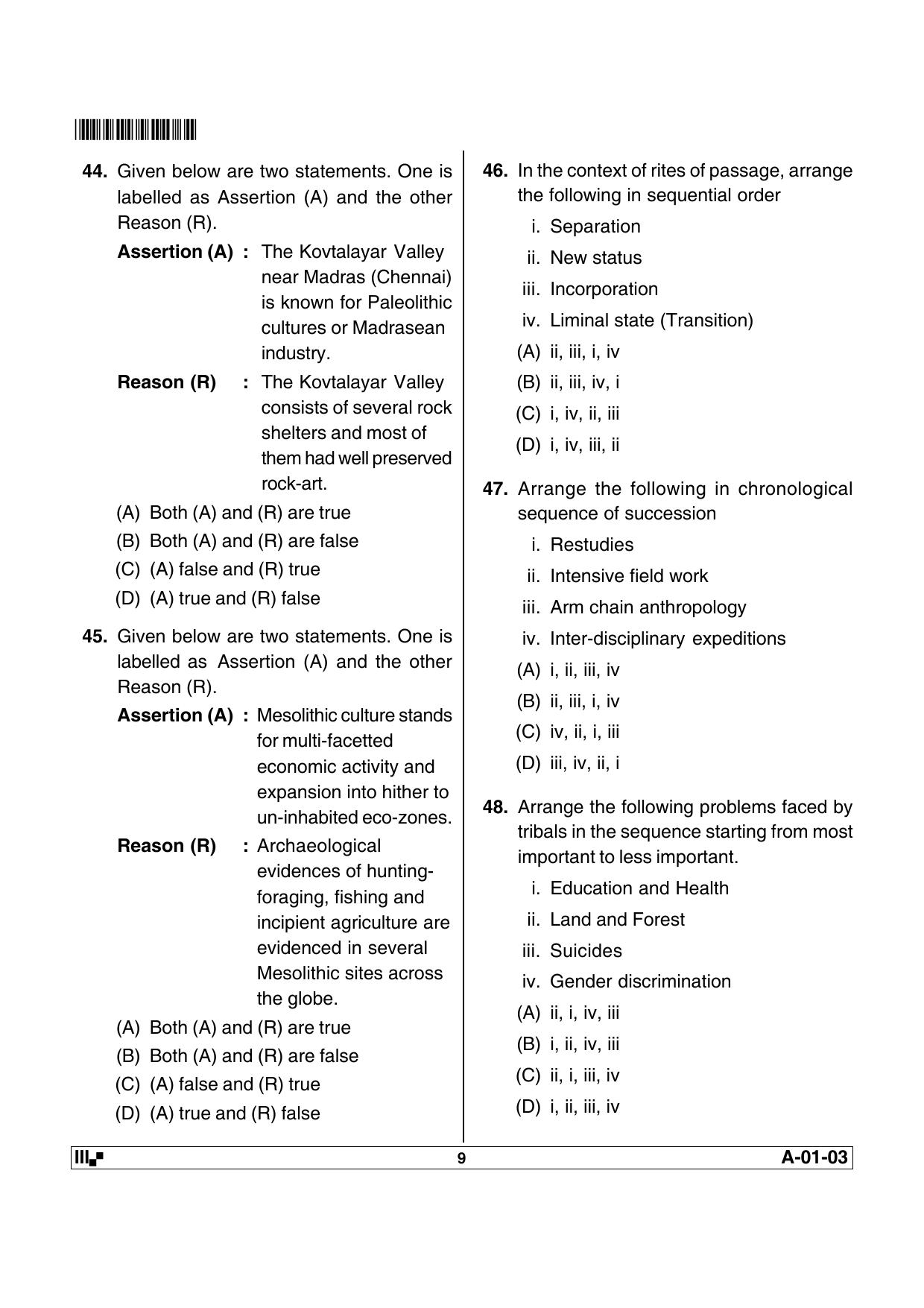 AP State Eligibility Test ANTHROPOLOGY Question Paper PDF - Page 9