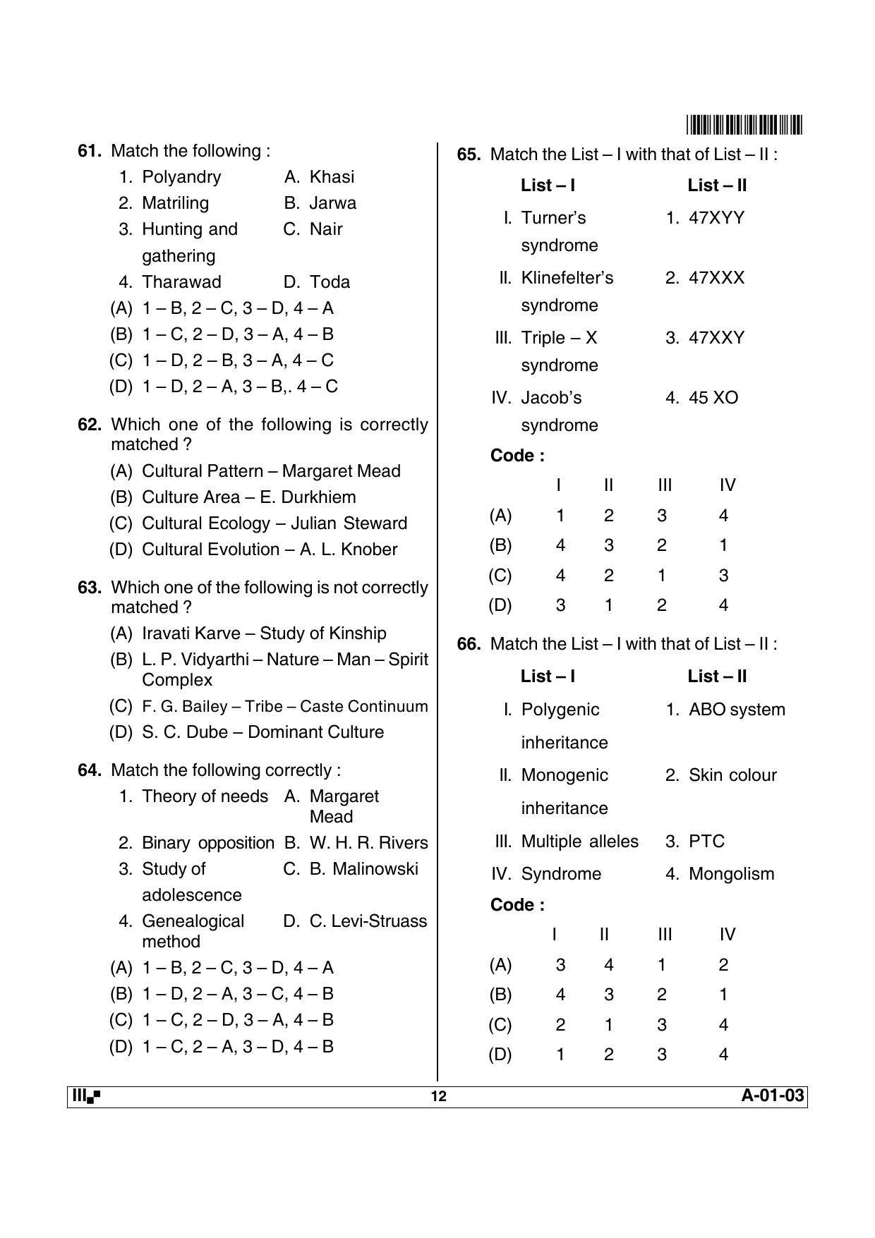 AP State Eligibility Test ANTHROPOLOGY Question Paper PDF - Page 12