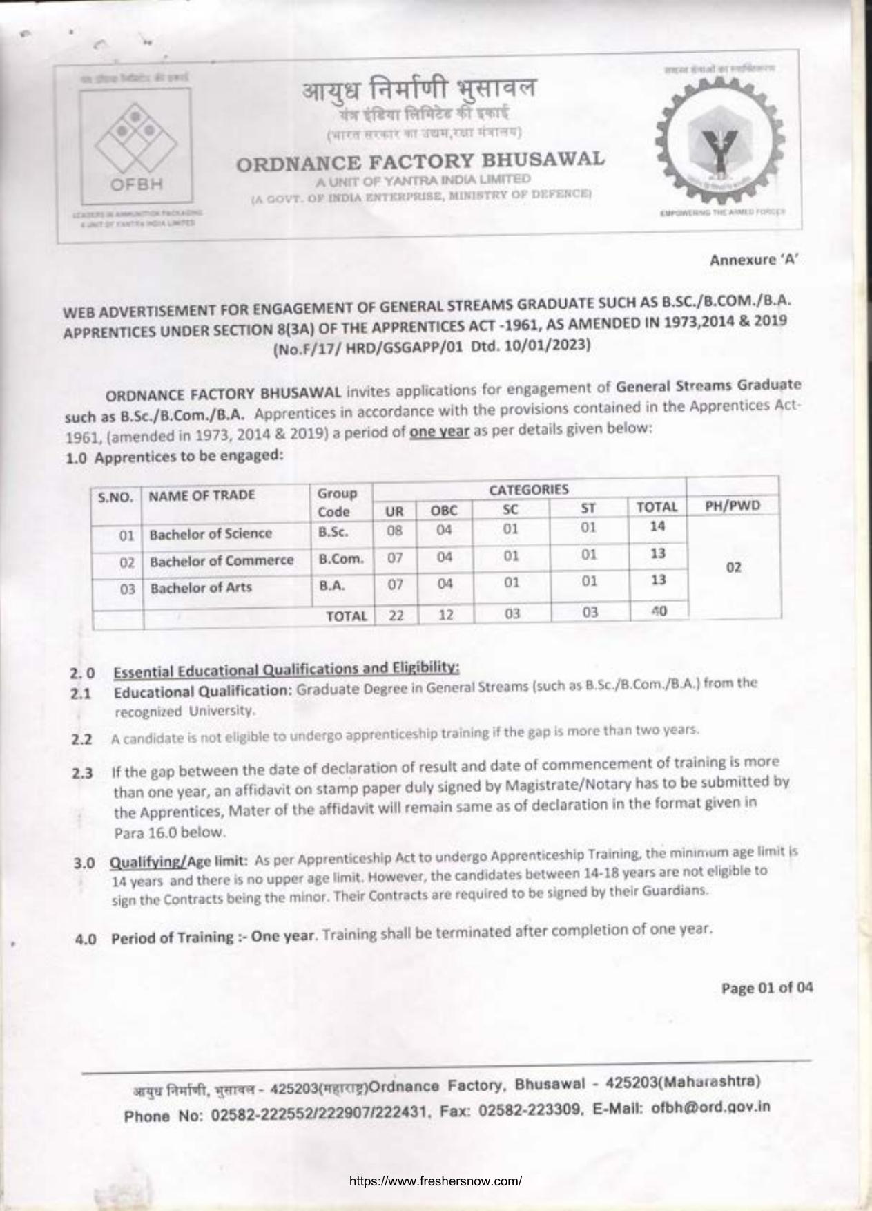 Ordnance Factory Bhusawal Graduate Apprentice Recruitment 2023 - Page 3