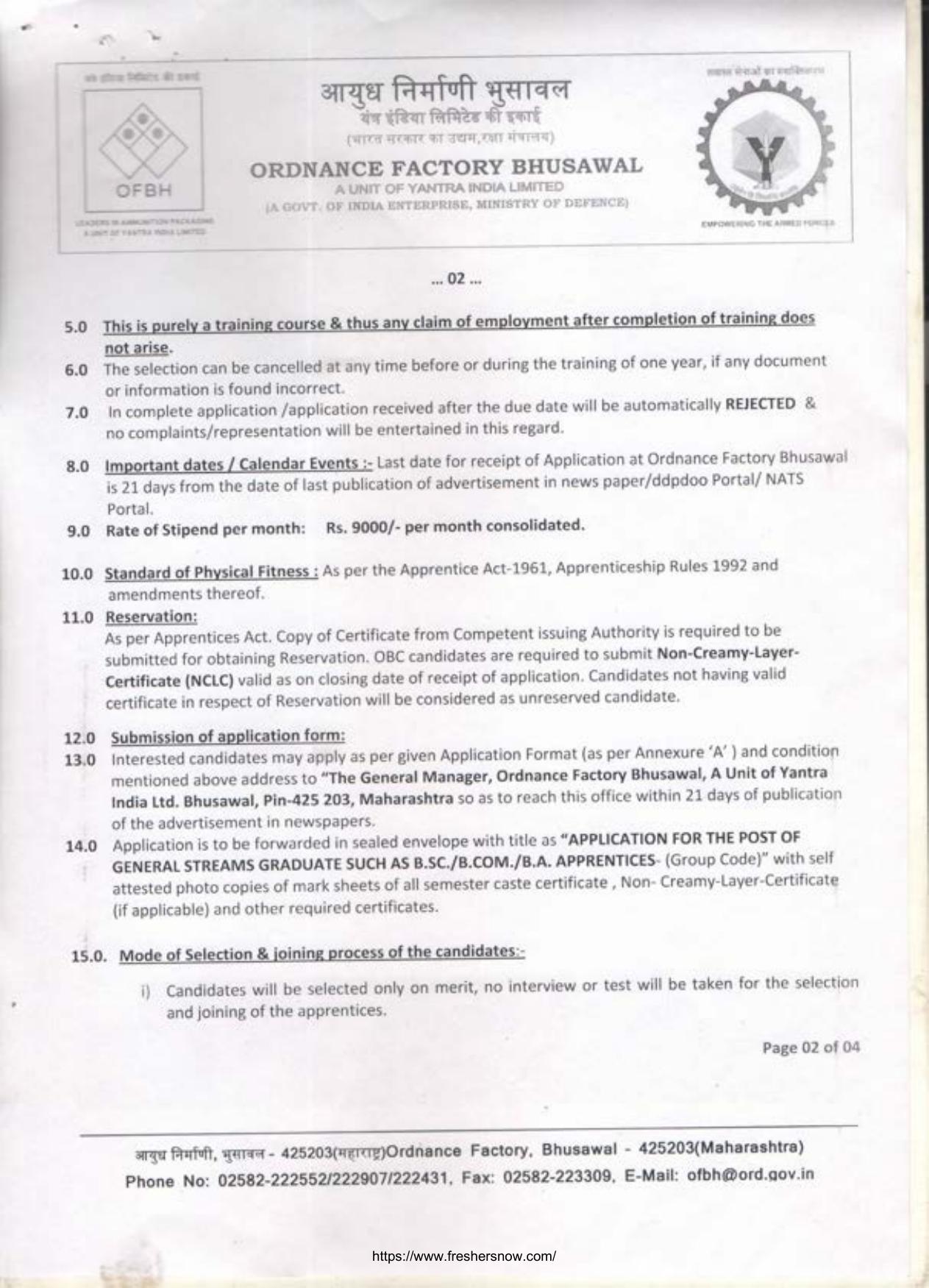 Ordnance Factory Bhusawal Graduate Apprentice Recruitment 2023 - Page 1