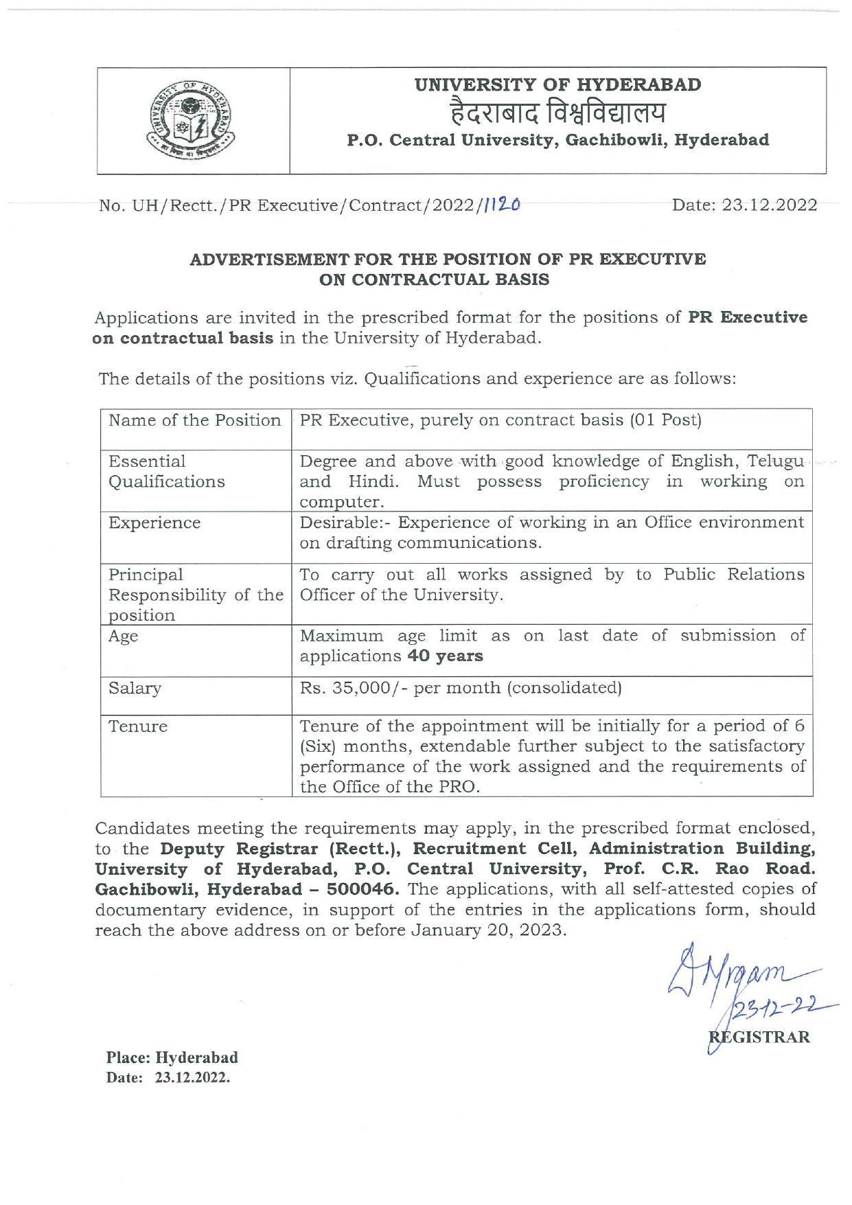 University of Hyderabad Invites Application for PR Executive Recruitment 2022 - Page 3