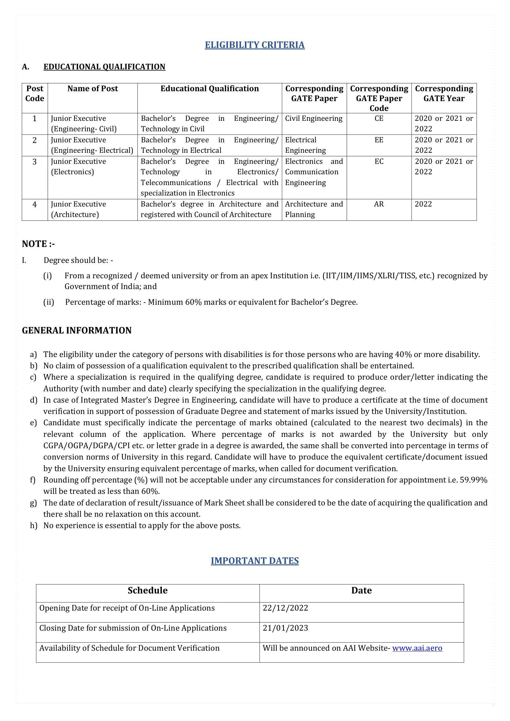 Airports Authority Of India (AAI) Invites Application for 596 Junior Executive Recruitment 2022 - Page 1