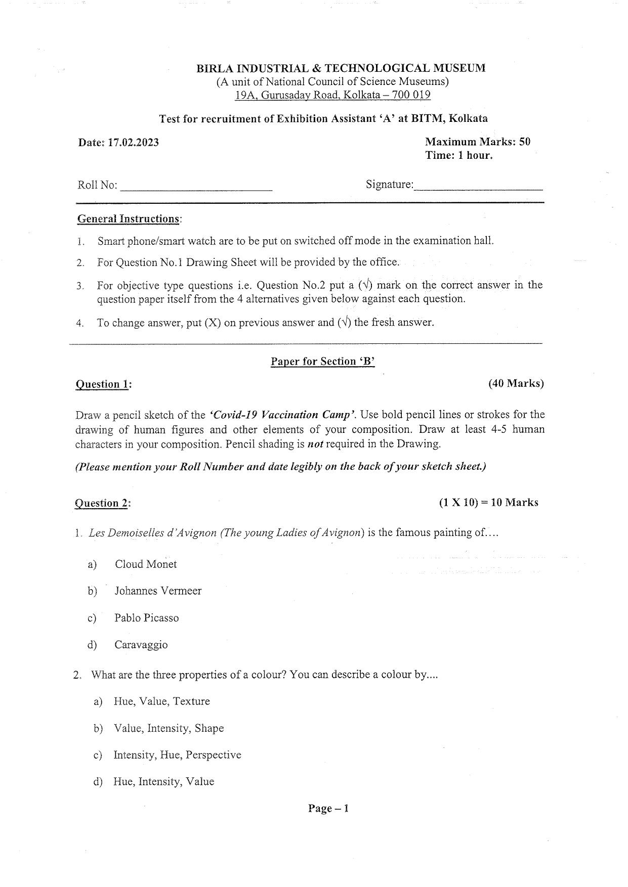 Question Paper of Exhibition Assistant ‘A’ - Page 3