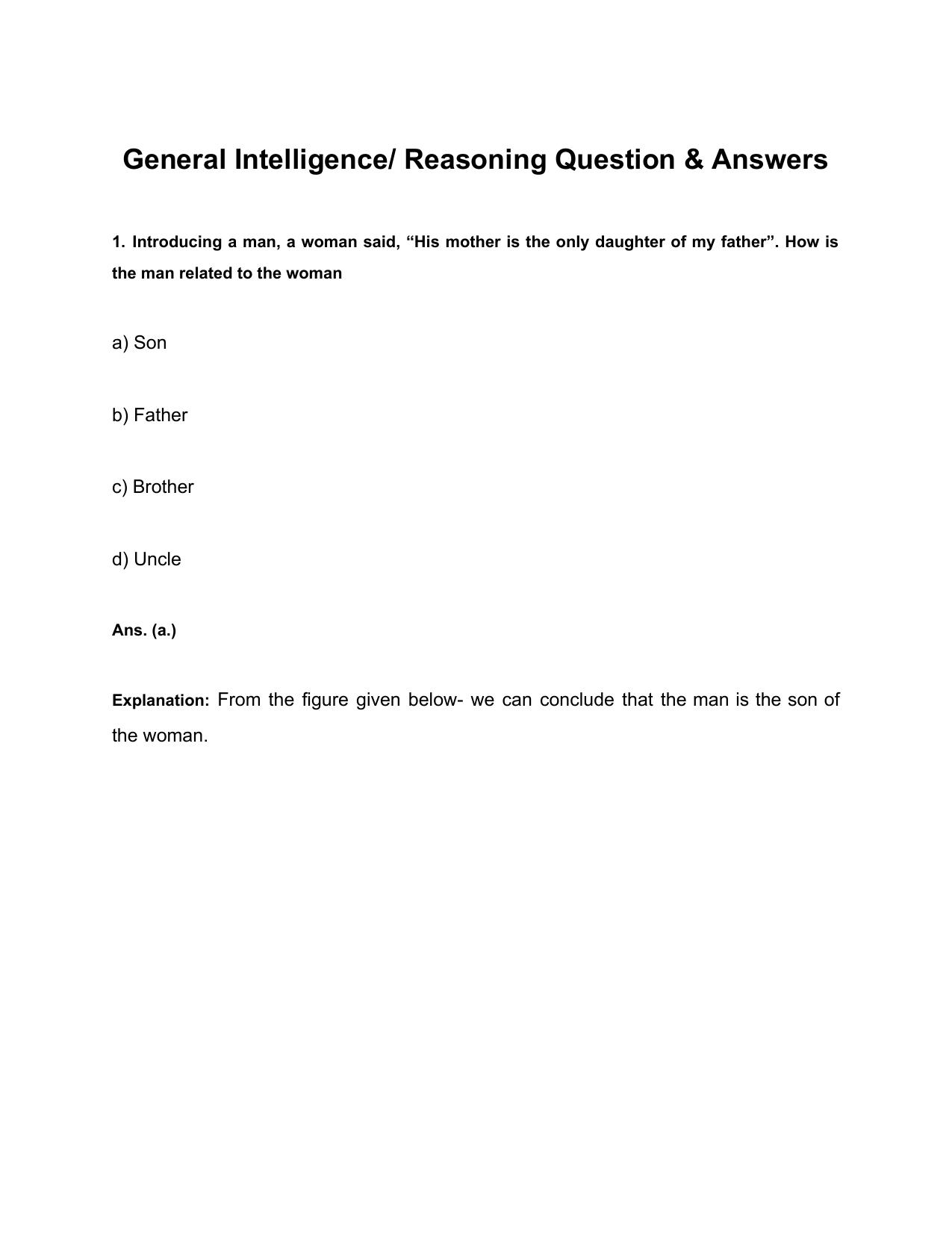 HSSC Salesman Reasoning / General Intelligence Question Papers - Page 1