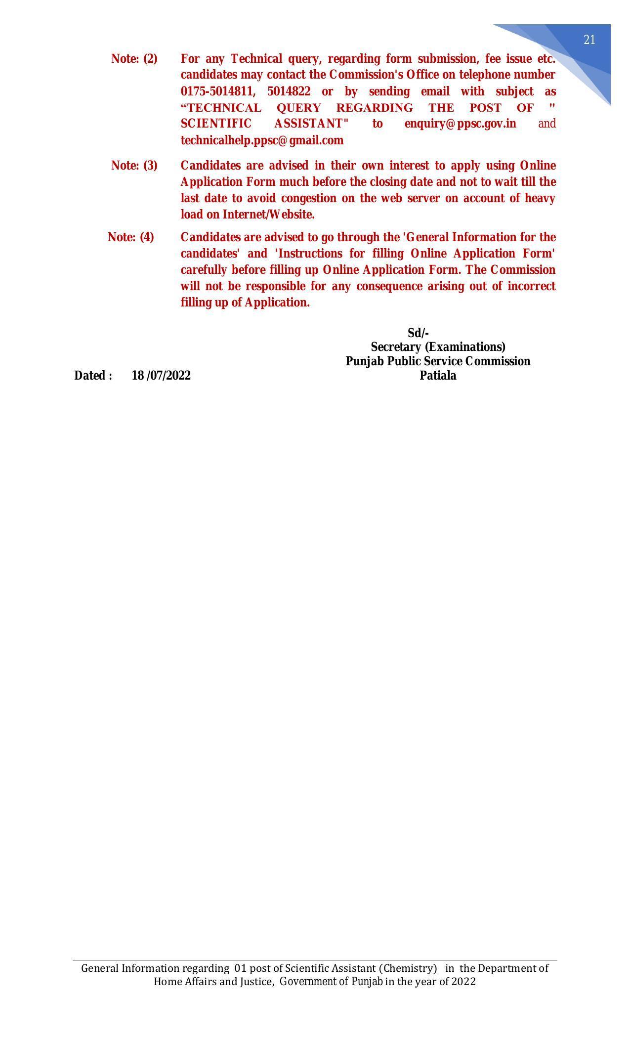 Punjab Public Service Commission Invites Application for Scientific Assistant Recruitment 2022 - Page 21