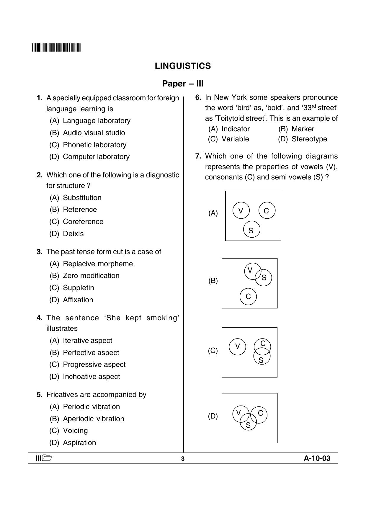 AP SET LINGUISTICS Question Paper PDF - Page 3