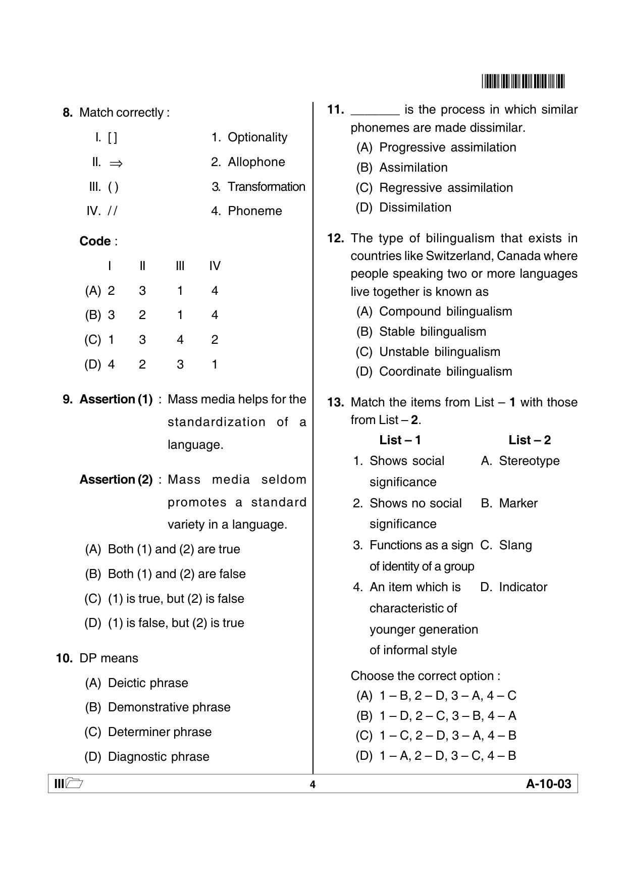 AP SET LINGUISTICS Question Paper PDF - Page 4