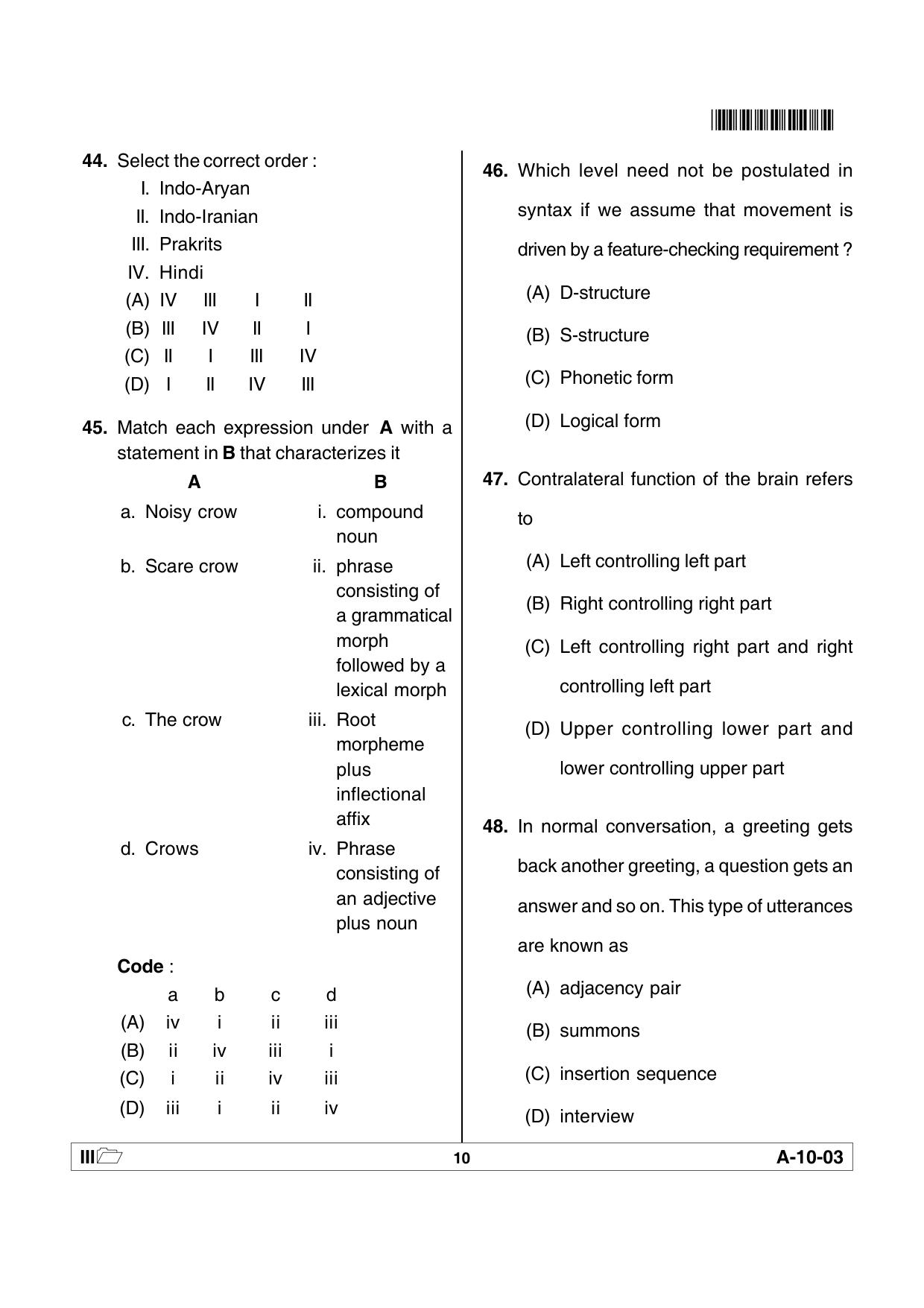 AP SET LINGUISTICS Question Paper PDF - Page 10