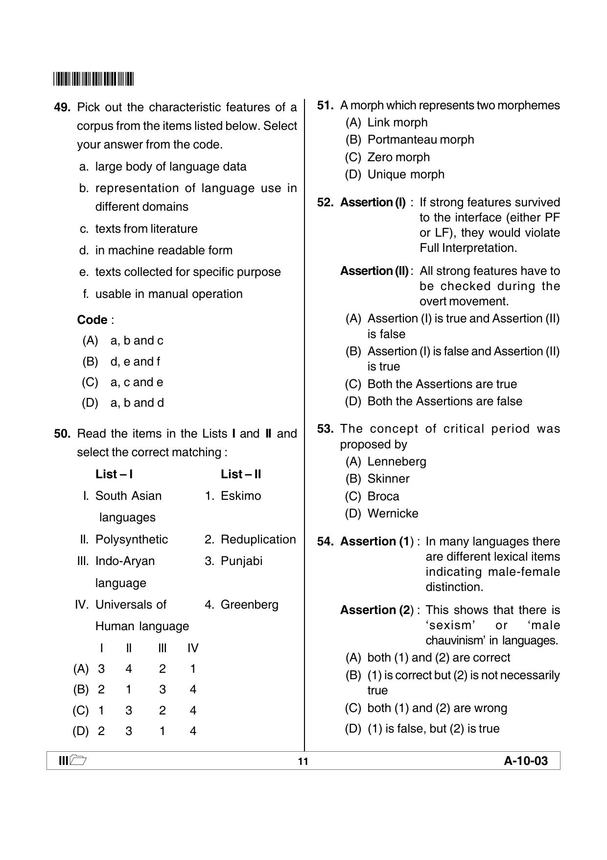 AP SET LINGUISTICS Question Paper PDF - Page 11