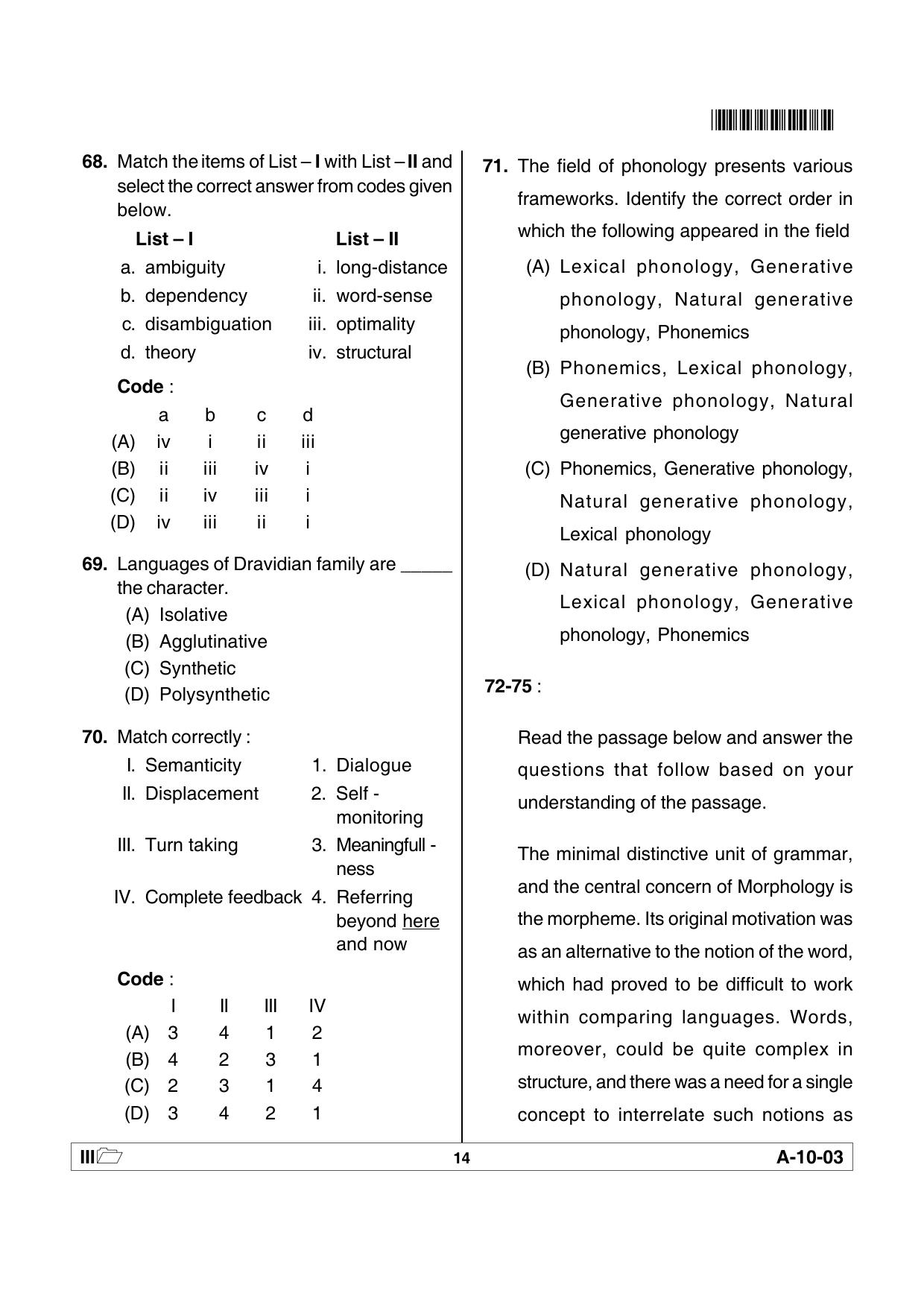 AP SET LINGUISTICS Question Paper PDF - Page 14