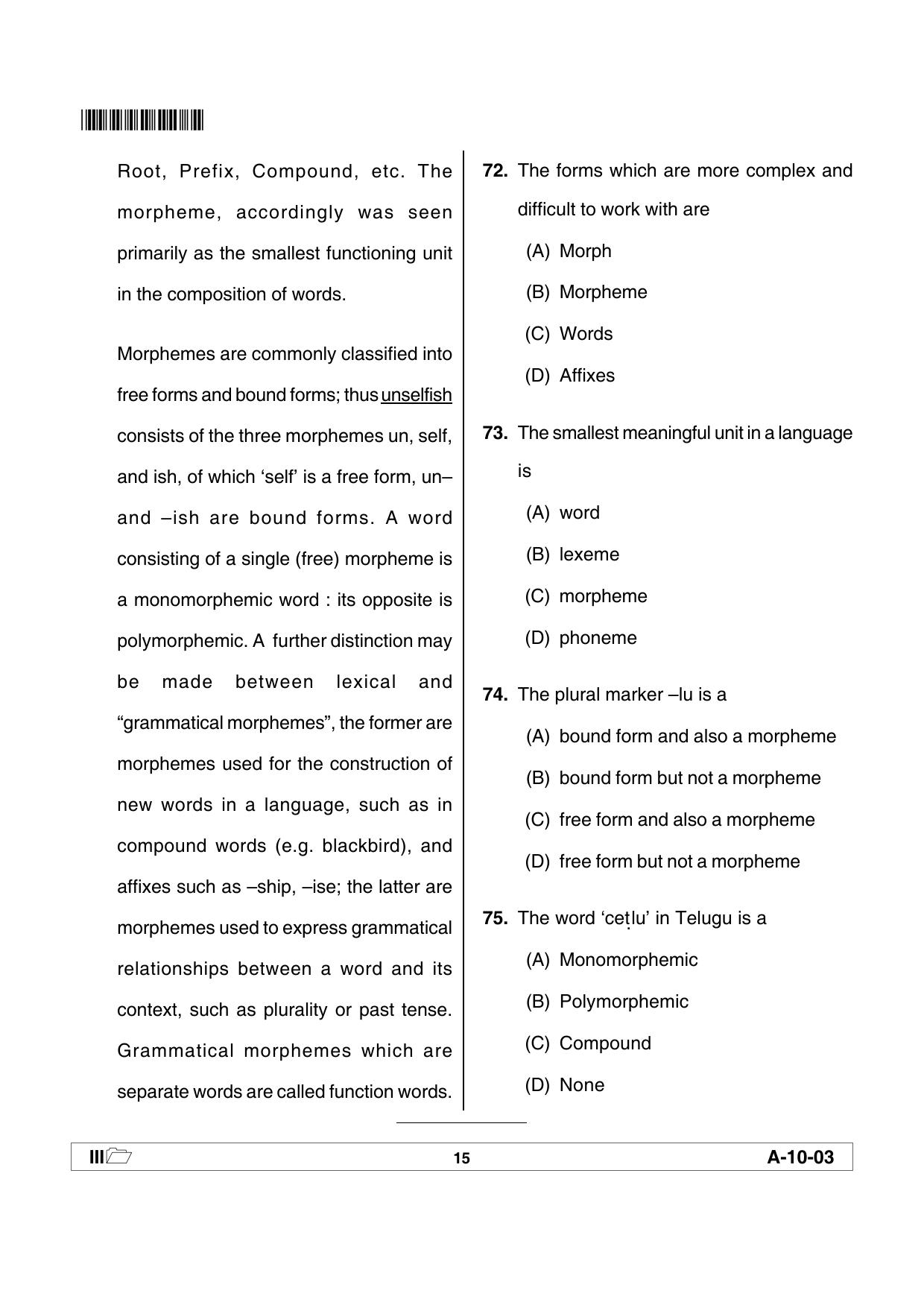 AP SET LINGUISTICS Question Paper PDF - Page 15