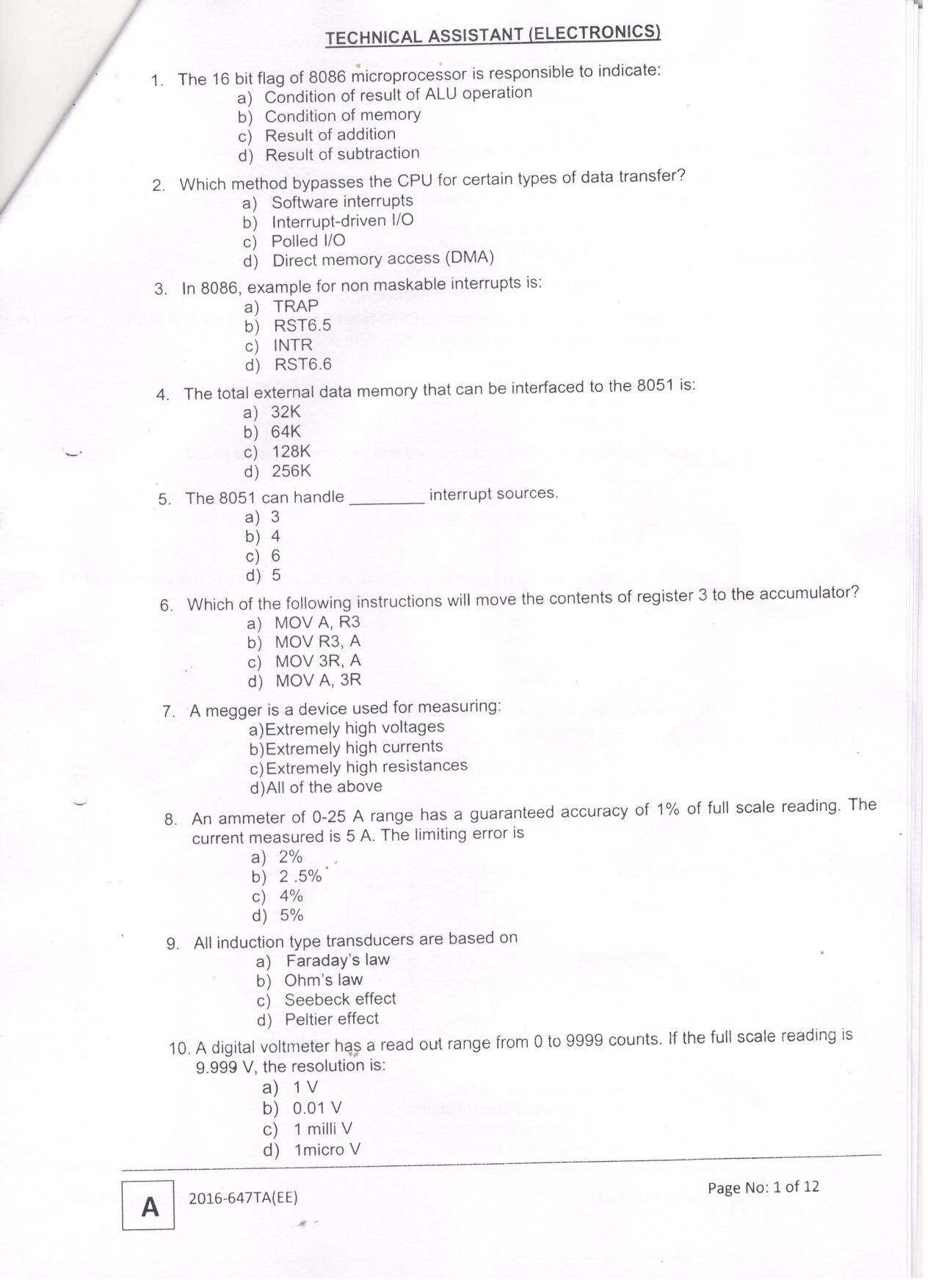 LPSC Technical Assistant (Electronics) 2016 Question Paper - Page 3