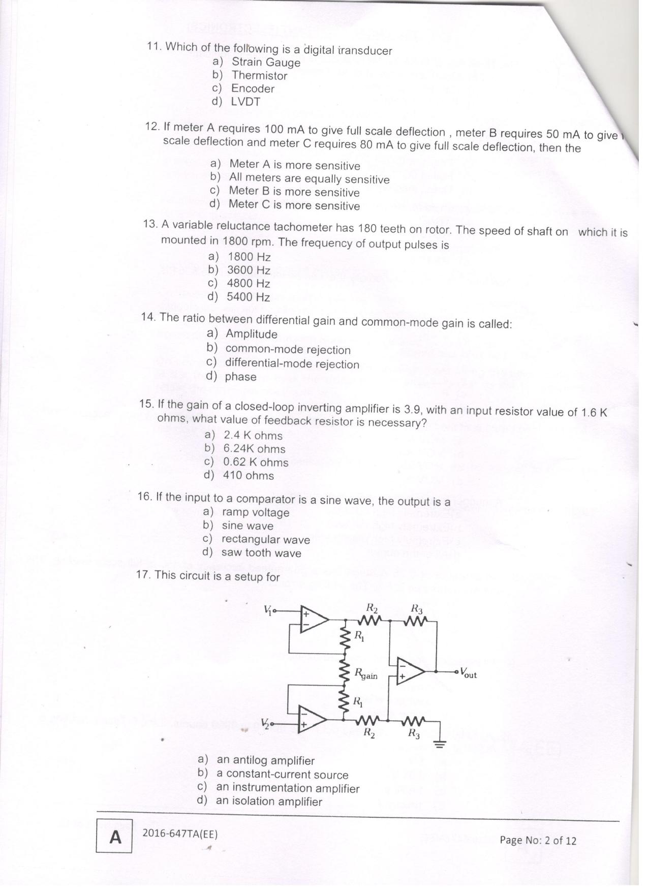 LPSC Technical Assistant (Electronics) 2016 Question Paper - Page 4