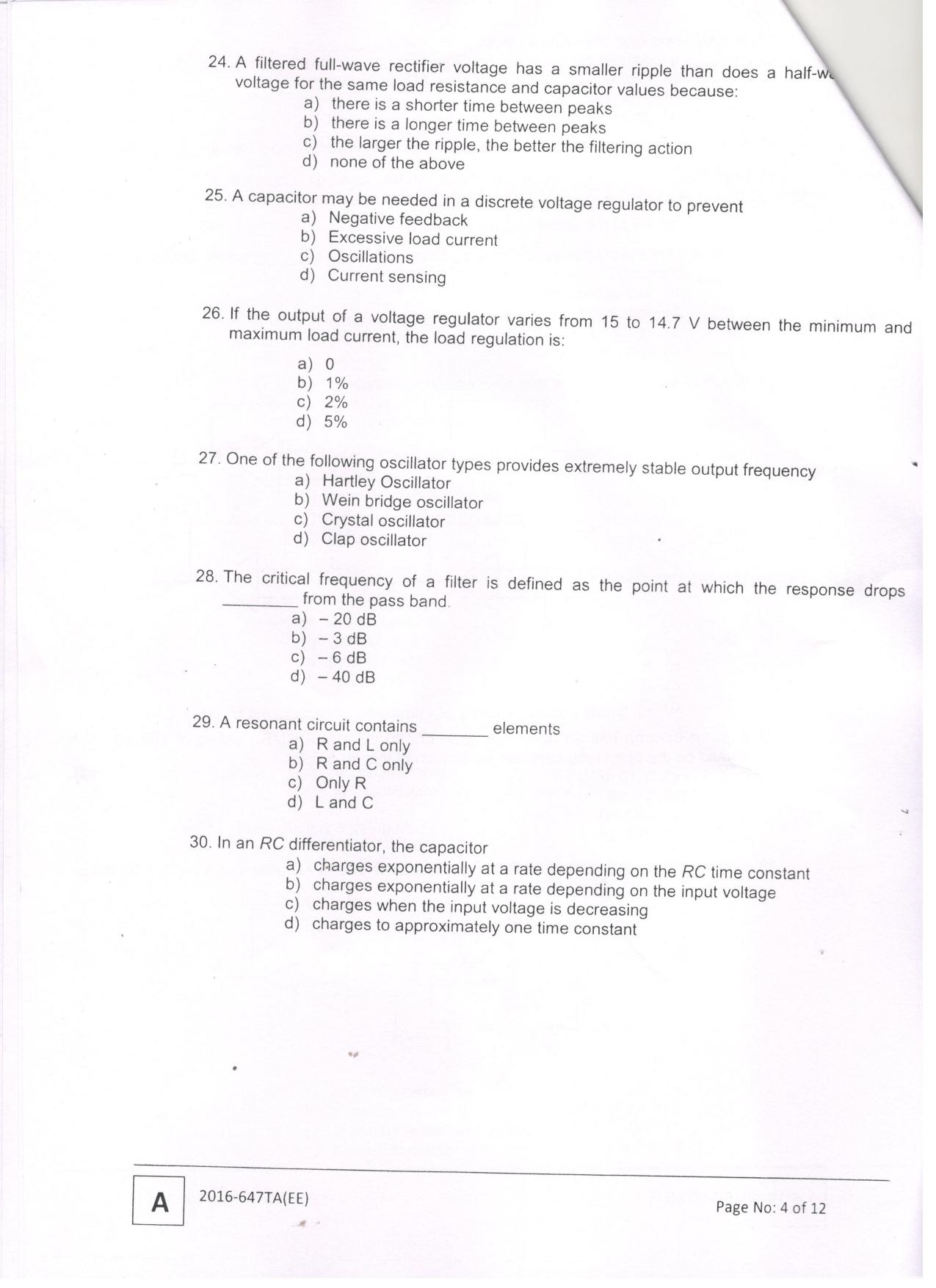 LPSC Technical Assistant (Electronics) 2016 Question Paper - Page 6