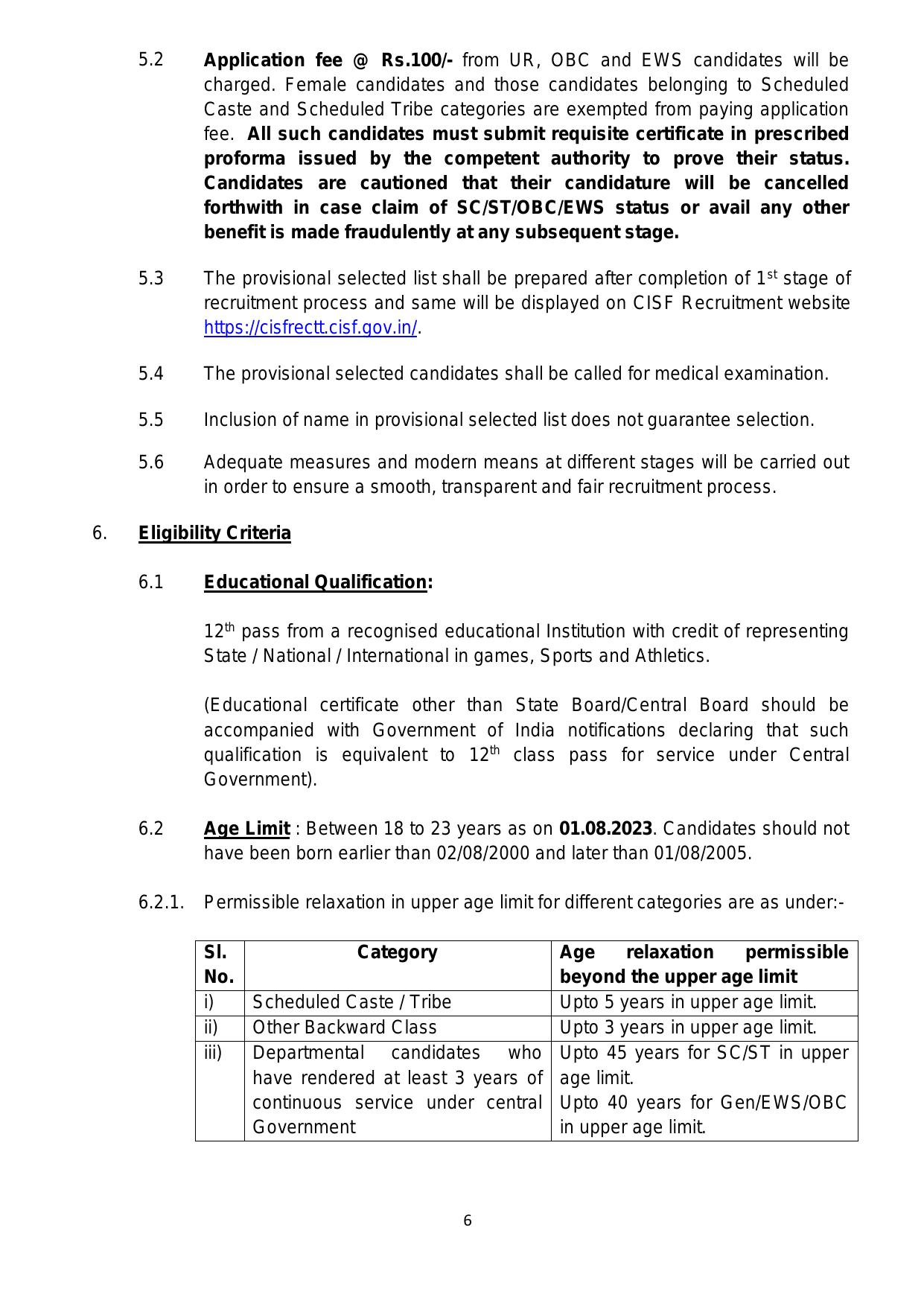 CISF Head Constable (General Duty) - Sports Quota Recruitment 2023 - Page 18