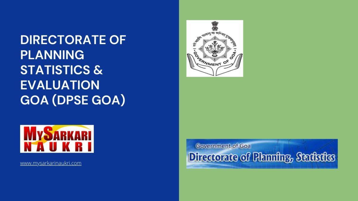 Directorate of Planning Statistics & Evaluation Goa (DPSE Goa) Recruitment