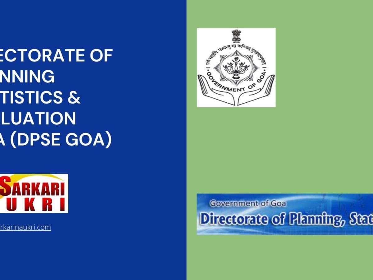 Directorate of Planning Statistics & Evaluation Goa (DPSE Goa) Recruitment