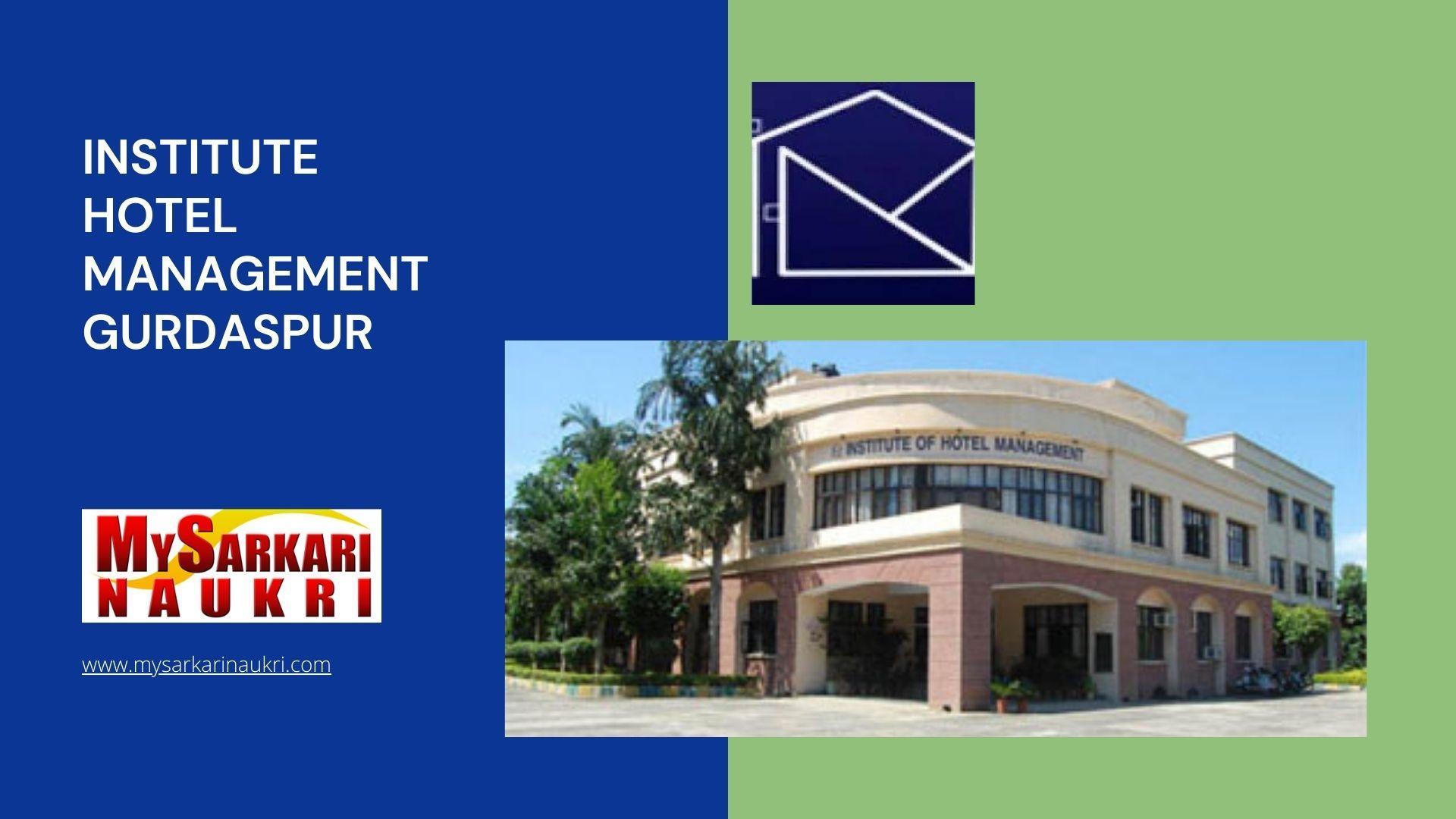 Institute Hotel Management Gurdaspur Recruitment