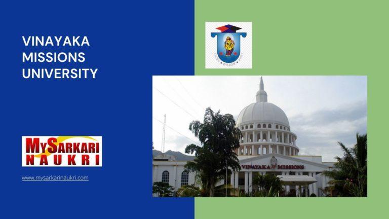Vinayaka Missions University Recruitment